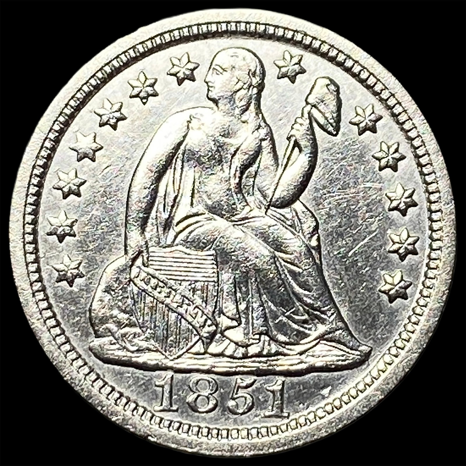 1851 Silver Seated Liberty Dime CHOICE BU: 1851 Silver Seated Liberty Dime CHOICE BU