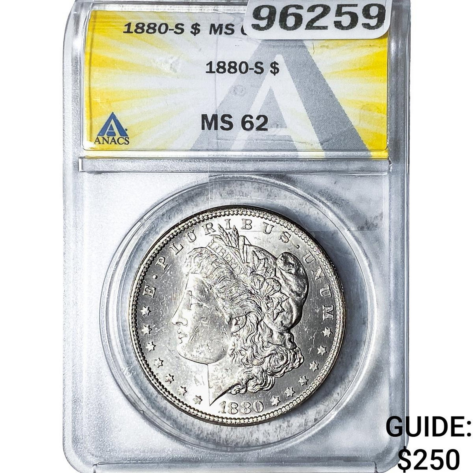 1880-S Morgan Silver Dollar ANACS MS62: 1880-S Morgan Silver Dollar ANACS MS62