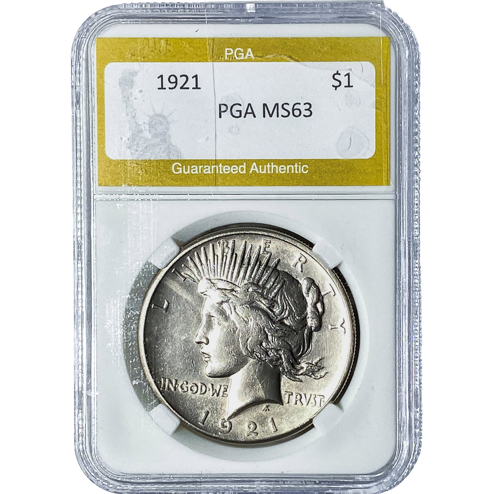 1921 Silver Peace Dollar PGA MS63: 1921 Silver Peace Dollar PGA MS63