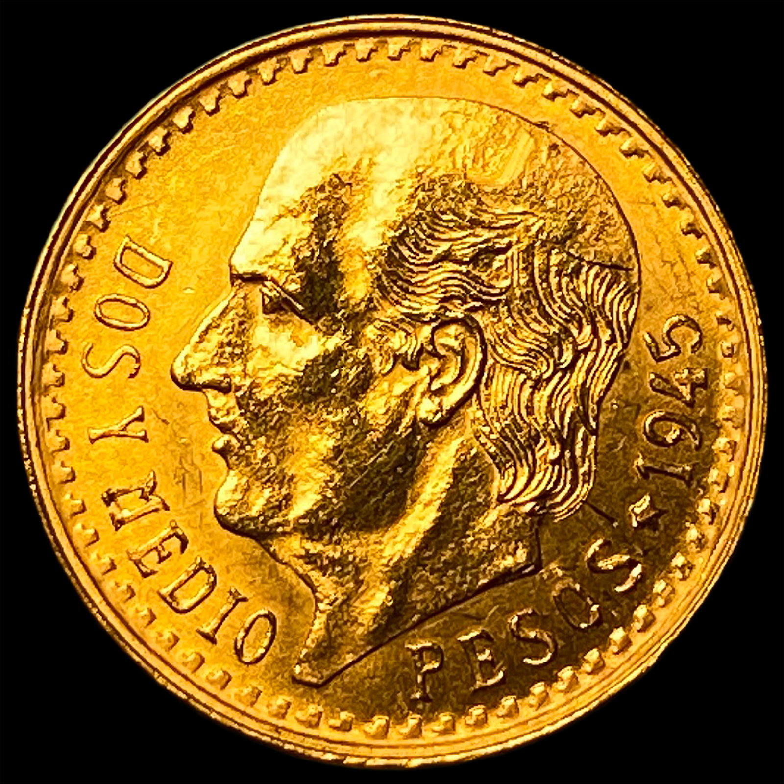 1945 Mexico Gold 2 1/2 Pesos GEM BU: 1945 Mexico Gold 2 1/2 Pesos GEM BU
