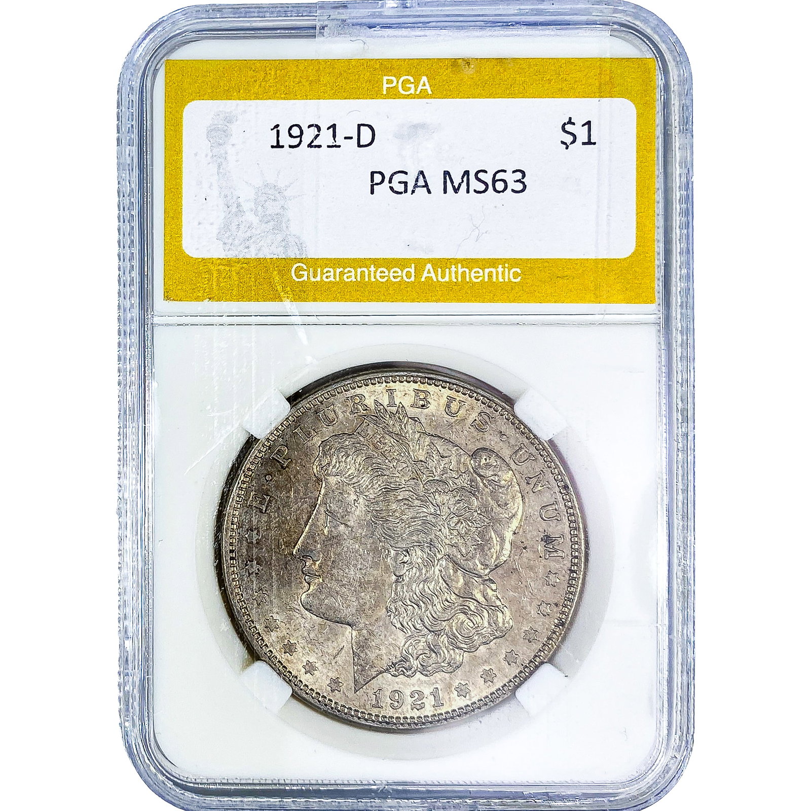 1921-D Morgan Silver Dollar PGA MS63: 1921-D Morgan Silver Dollar PGA MS63