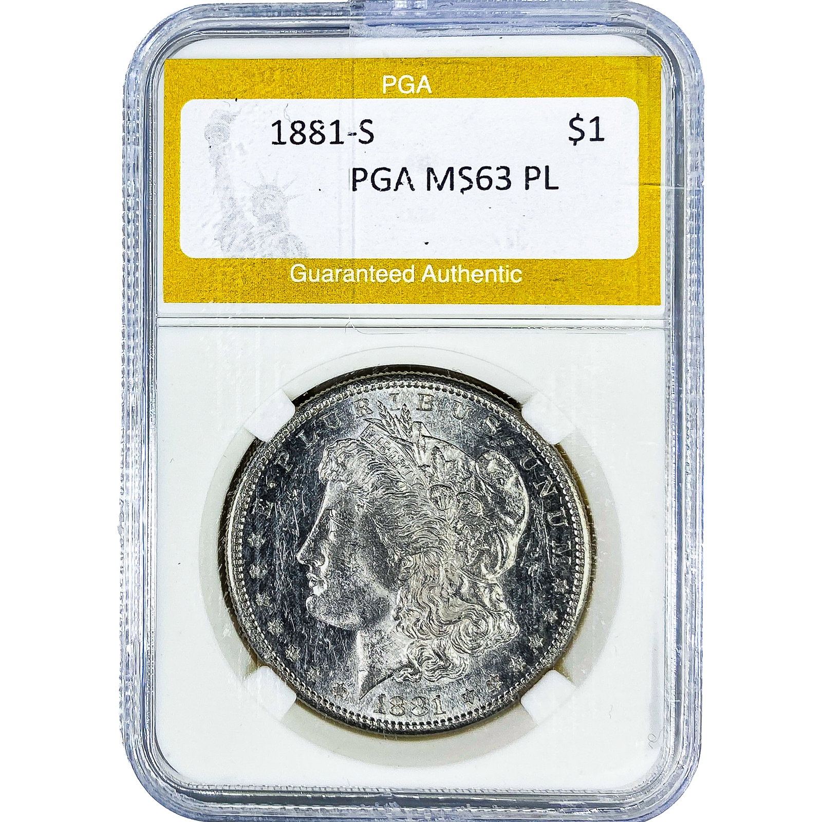 1881-S Morgan Silver Dollar PGA MS63PL: 1881-S Morgan Silver Dollar PGA MS63PL
