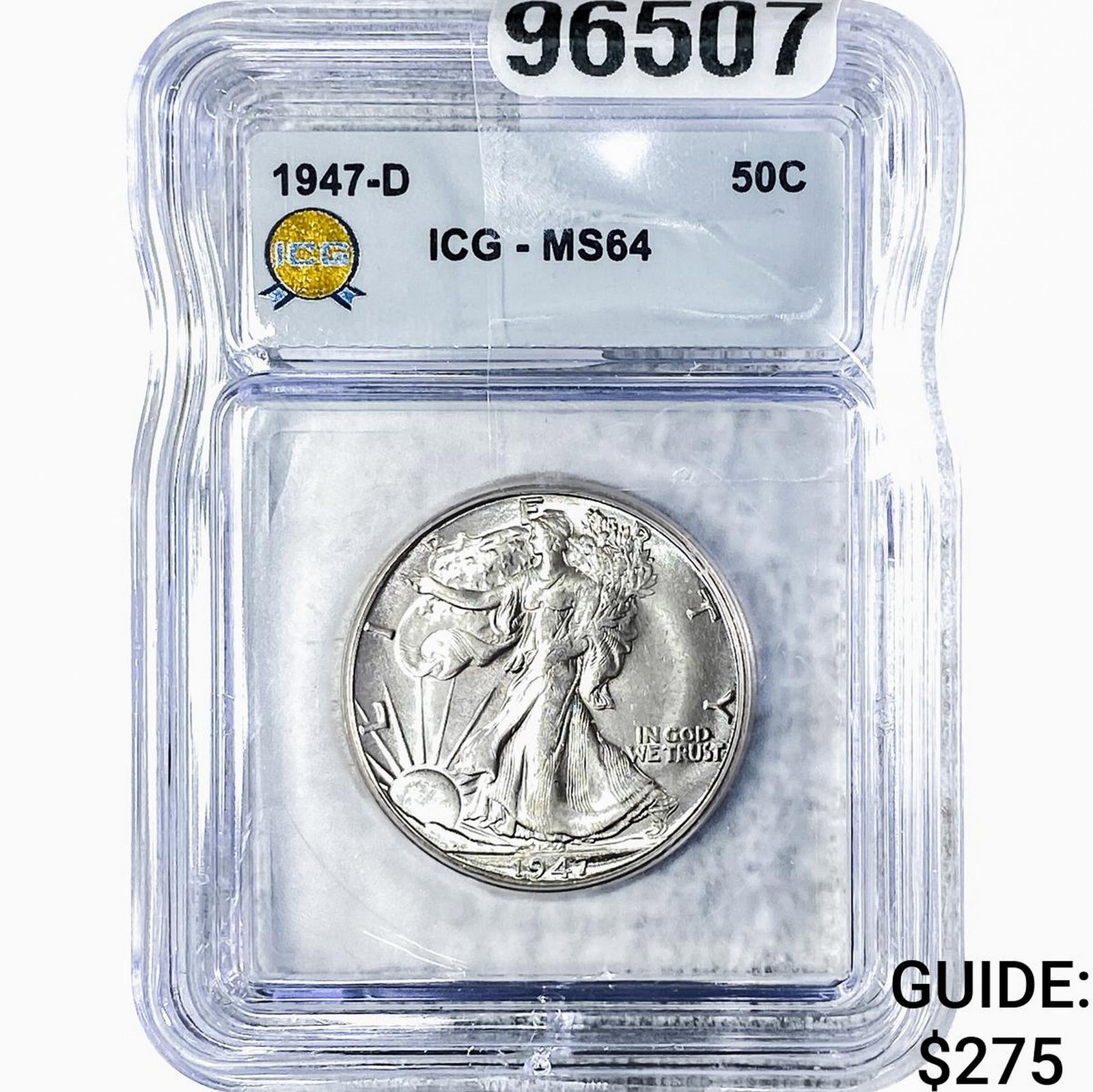 1947-D Walking Liberty Half Dollar ICG MS64: 1947-D Walking Liberty Half Dollar ICG MS64