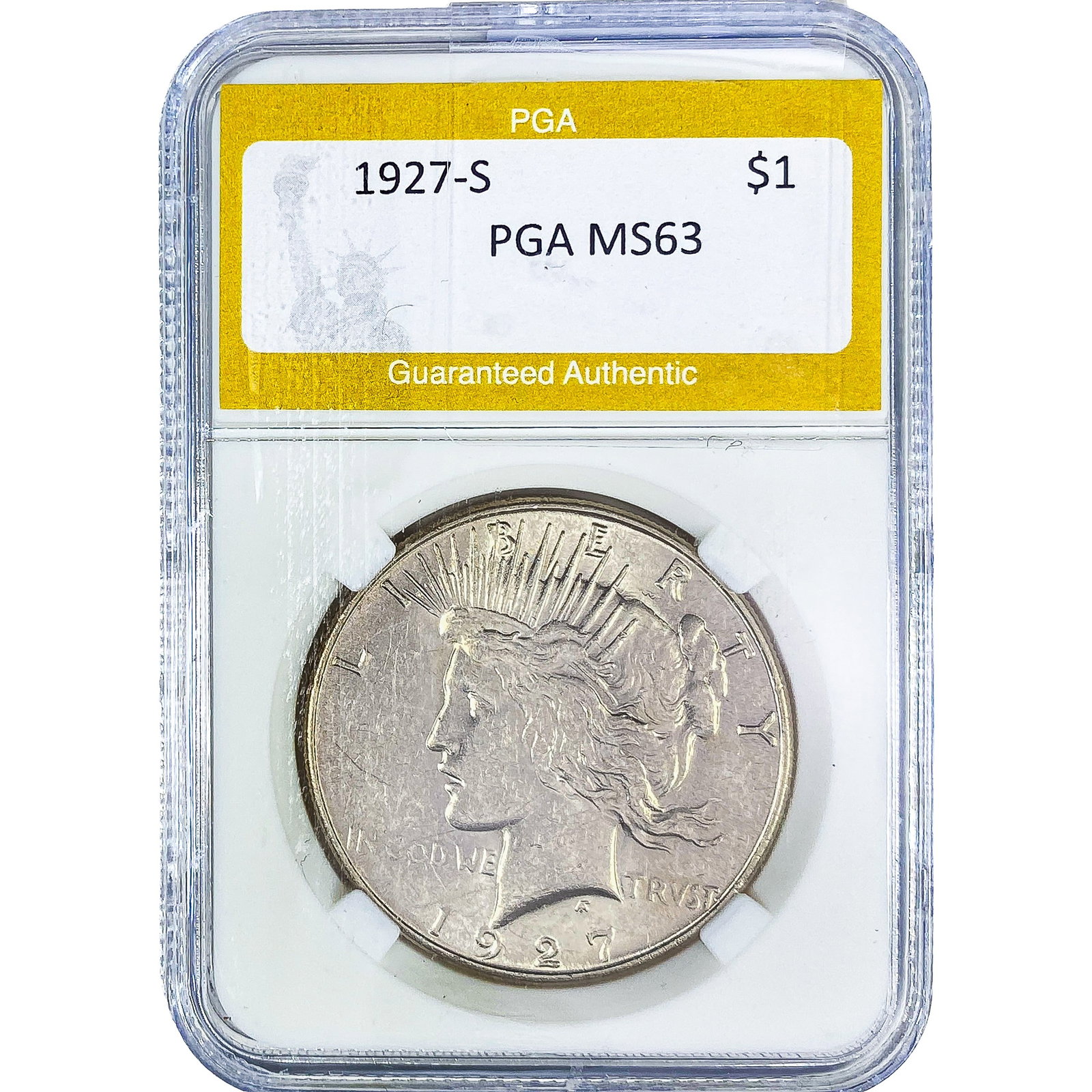 1927-S Silver Peace Dollar PGA MS63: 1927-S Silver Peace Dollar PGA MS63