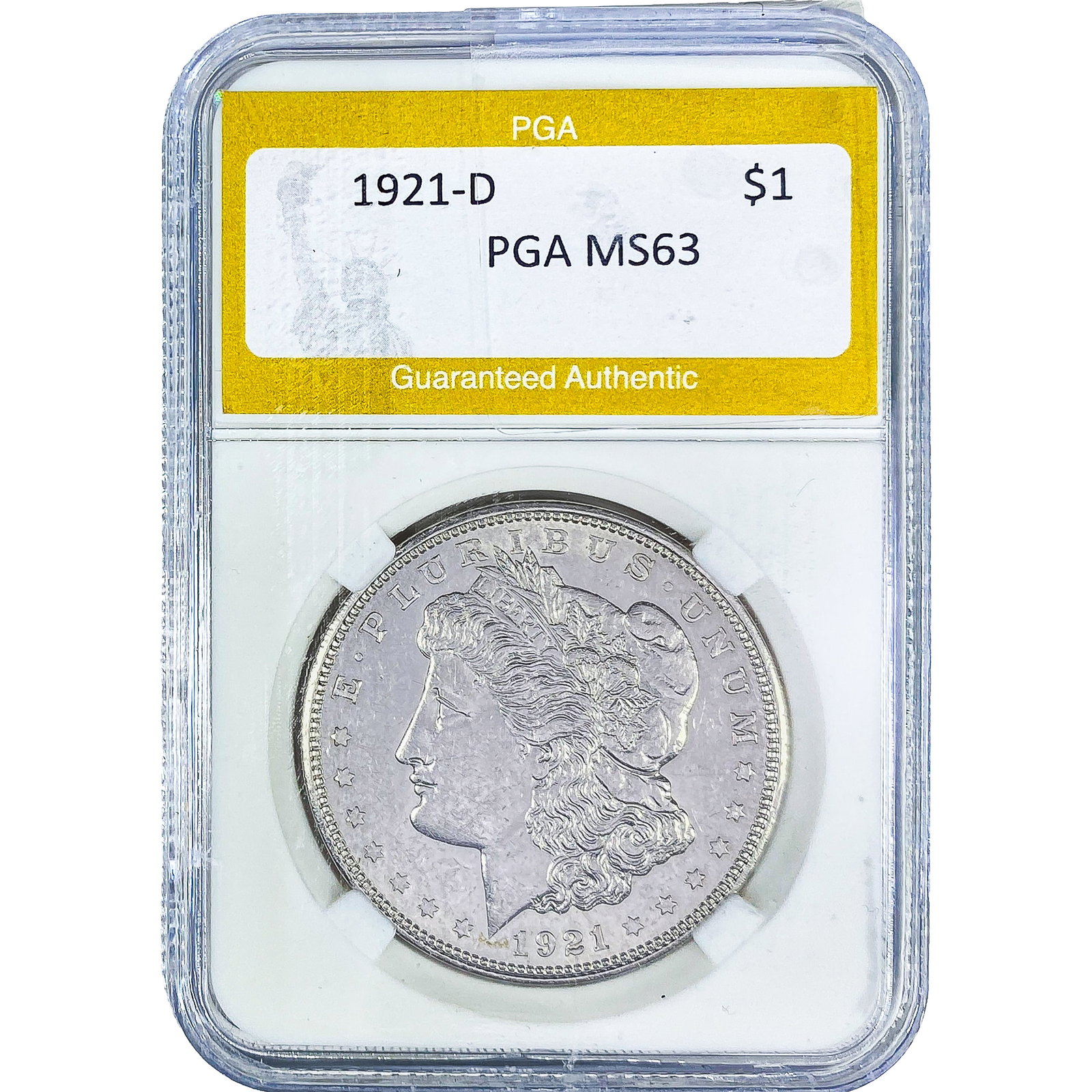 1921-D Morgan Silver Dollar PGA MS63: 1921-D Morgan Silver Dollar PGA MS63