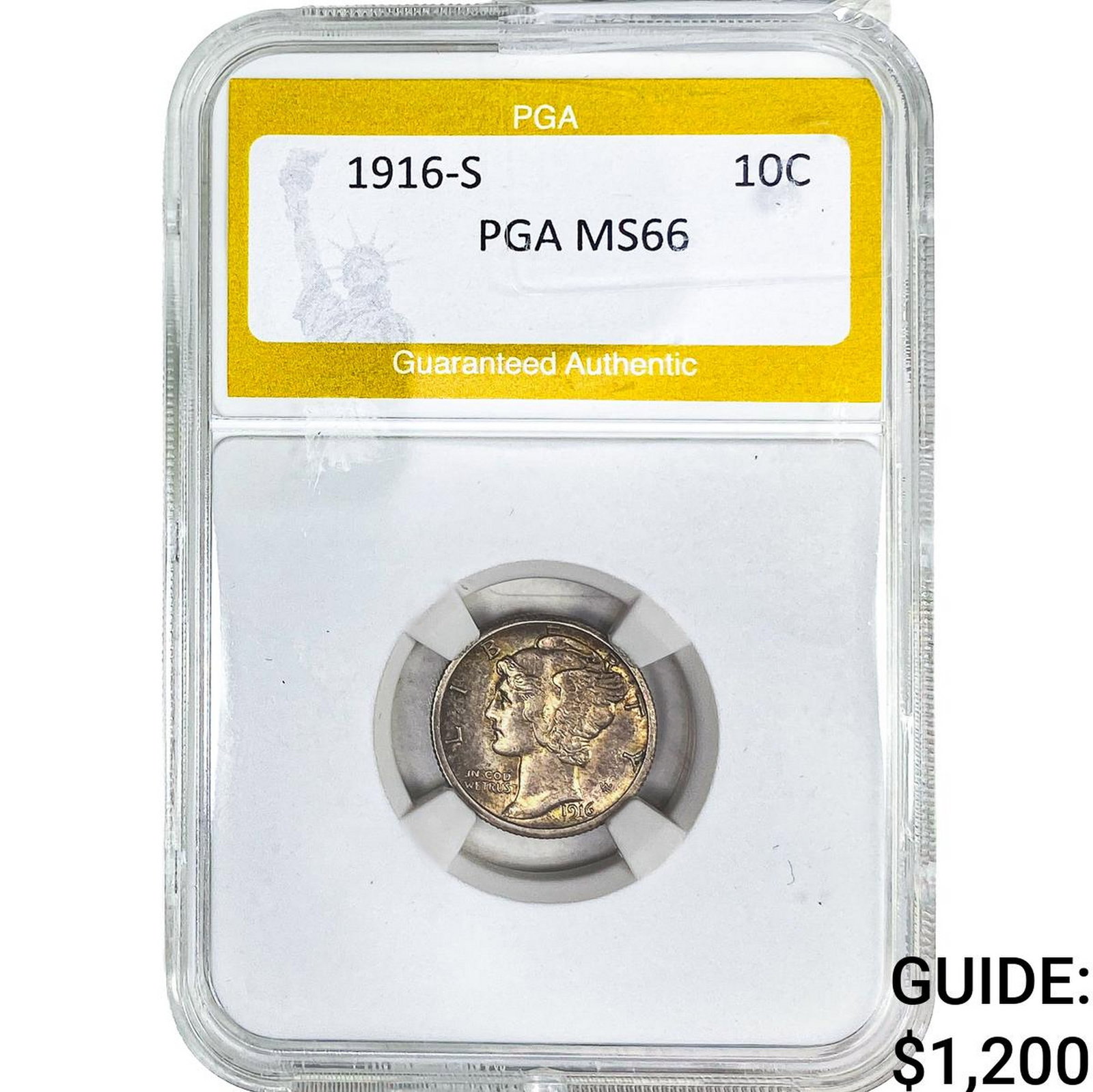 1916-S Mercury Silver Dime PGA MS66: 1916-S Mercury Silver Dime PGA MS66