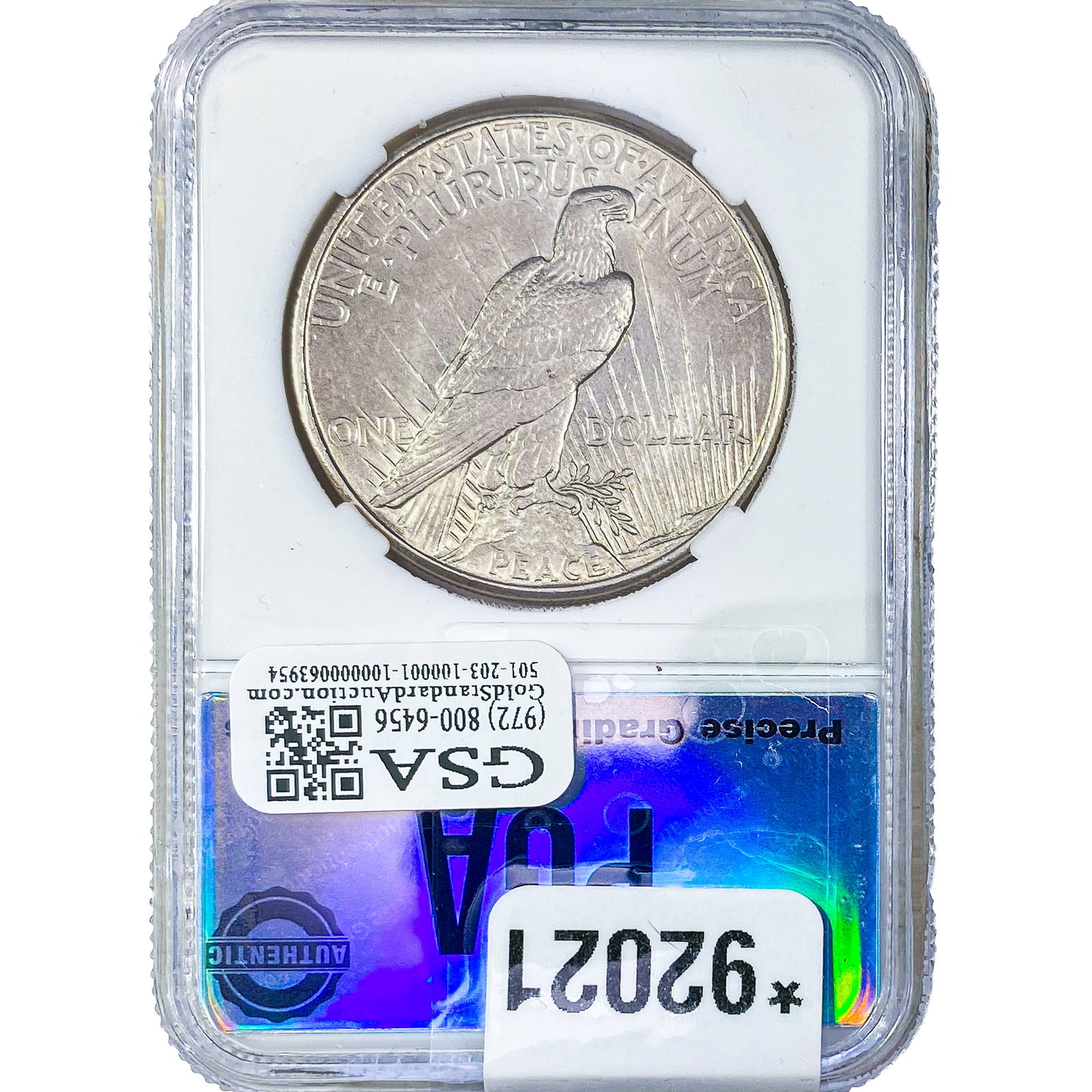 1921 Silver Peace Dollar PGA MS63 High Relief - 2