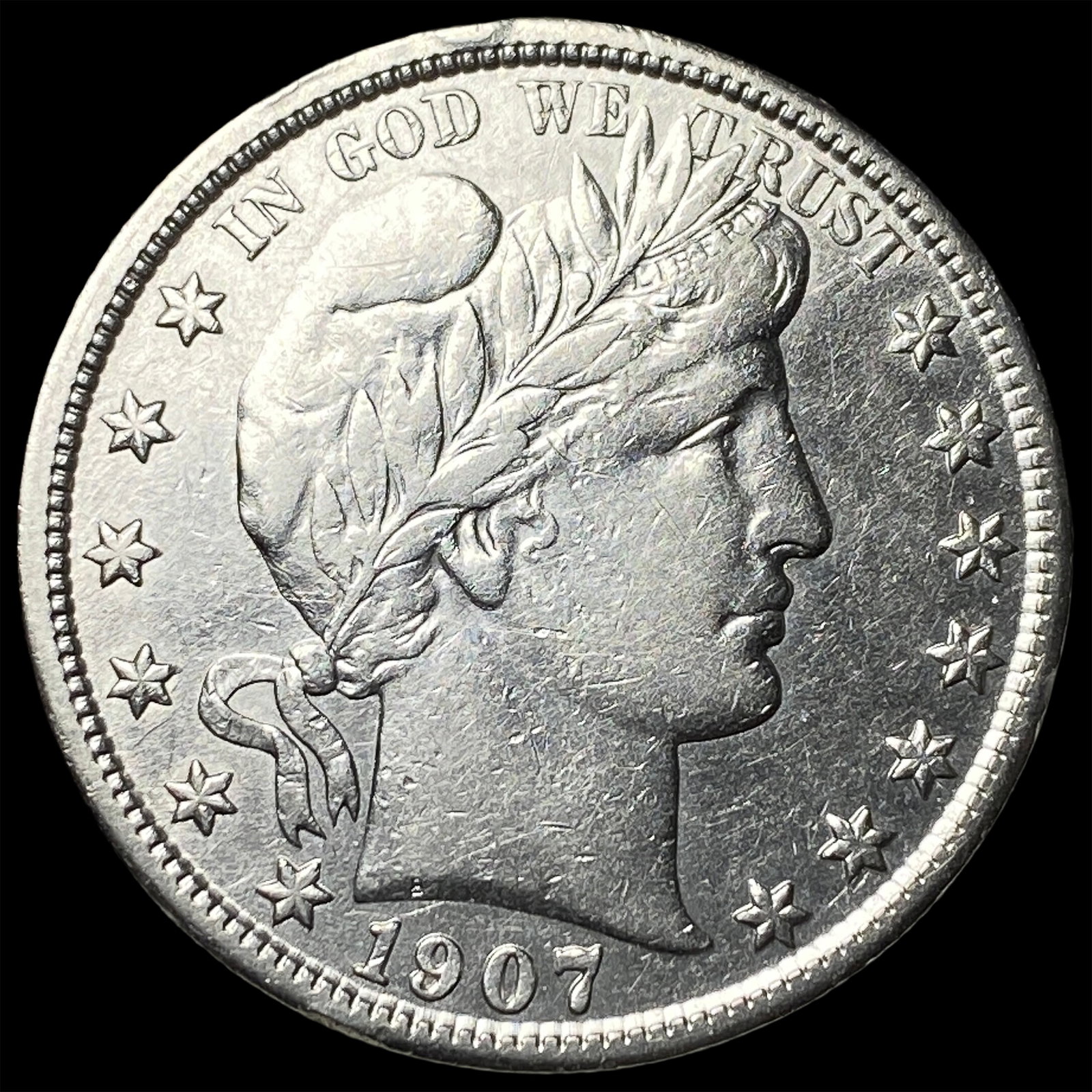 1907-S Silver Barber Half Dollar CHOICE AU: 1907-S Silver Barber Half Dollar CHOICE AU