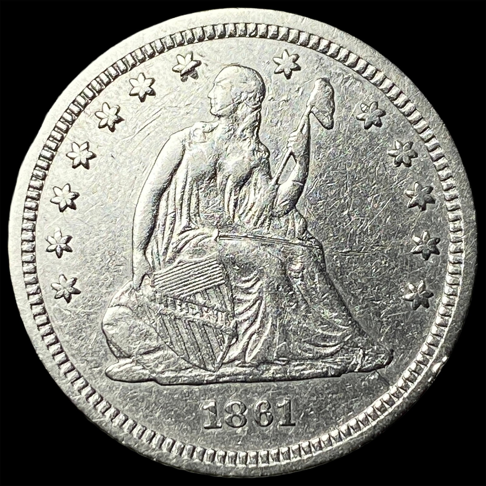 1861 Seated Liberty Quarter CHOICE AU: 1861 Seated Liberty Quarter CHOICE AU
