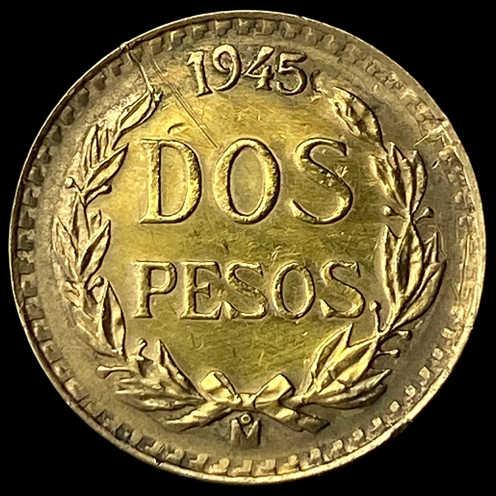 1945 Mexico Gold 2 Pesos GEM BU: 1945 Mexico Gold 2 Pesos GEM BU