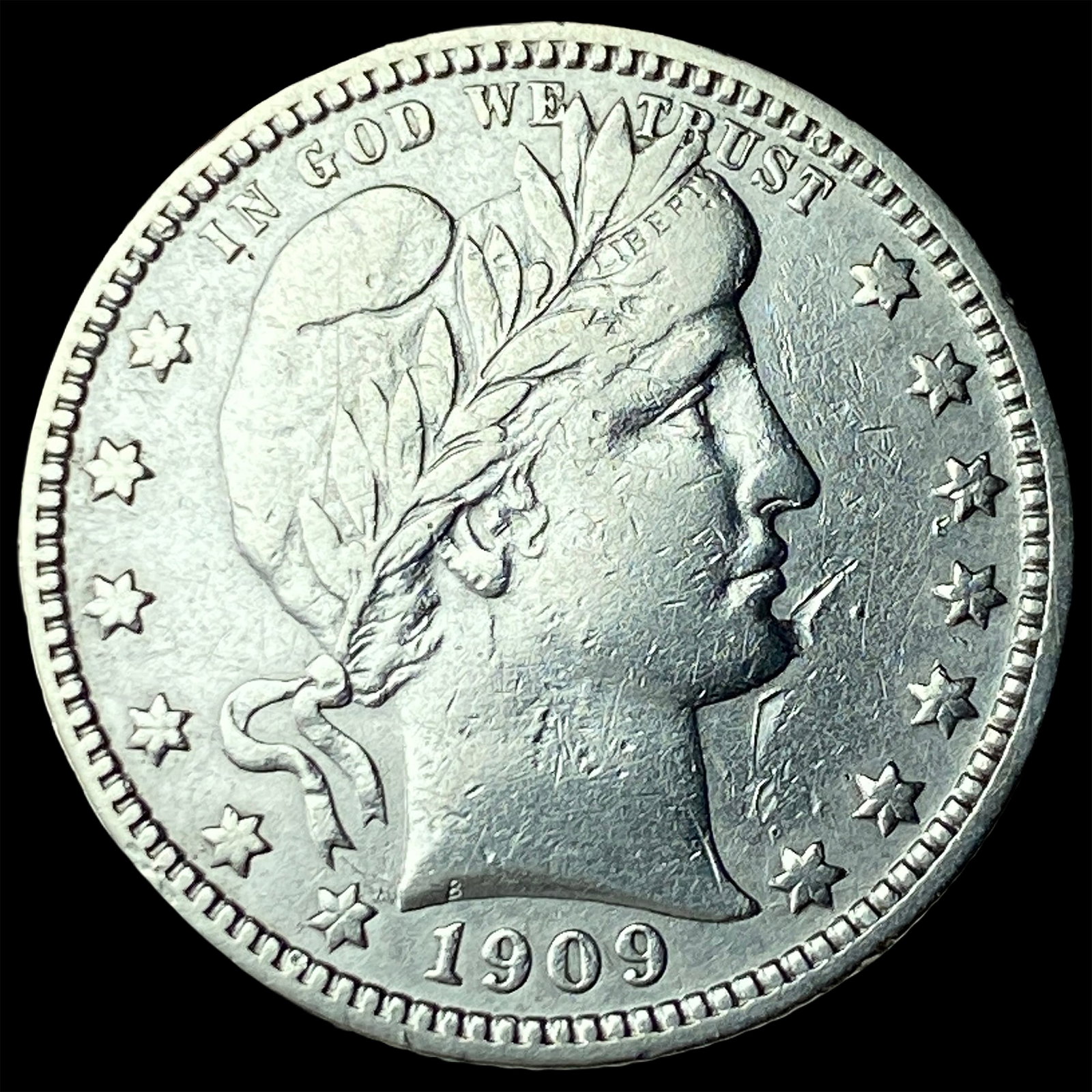 1909-D Silver Barber Quarter CHOICE AU: 1909-D Silver Barber Quarter CHOICE AU