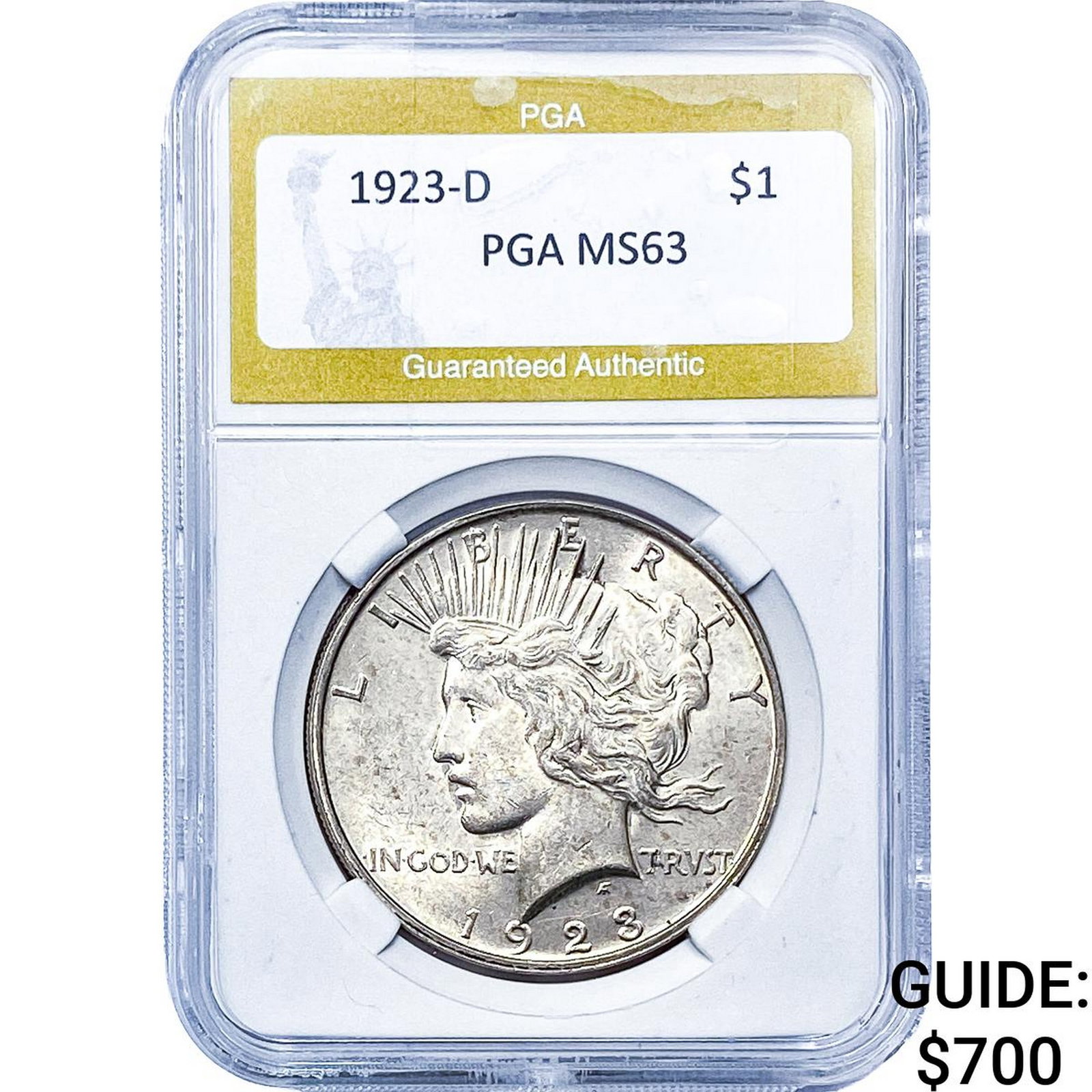 1923-D Silver Peace Dollar PGA MS63: 1923-D Silver Peace Dollar PGA MS63