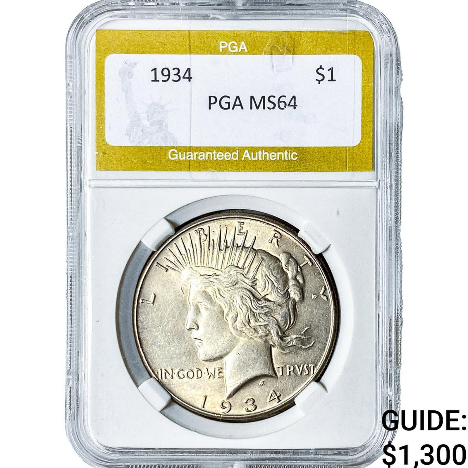 1934 Silver Peace Dollar PGA MS64: 1934 Silver Peace Dollar PGA MS64