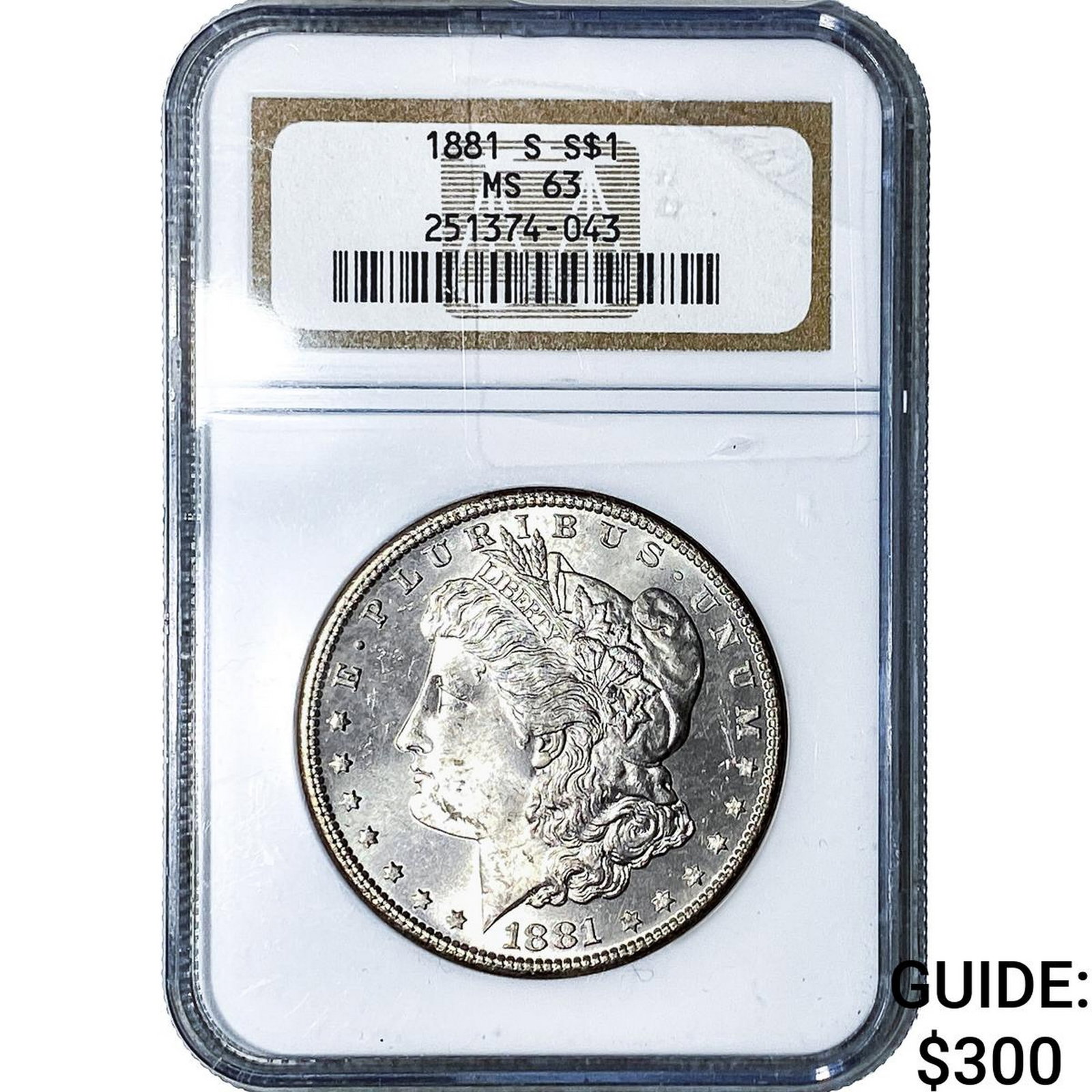 1881-S Morgan Silver Dollar NGC MS63: 1881-S Morgan Silver Dollar NGC MS63