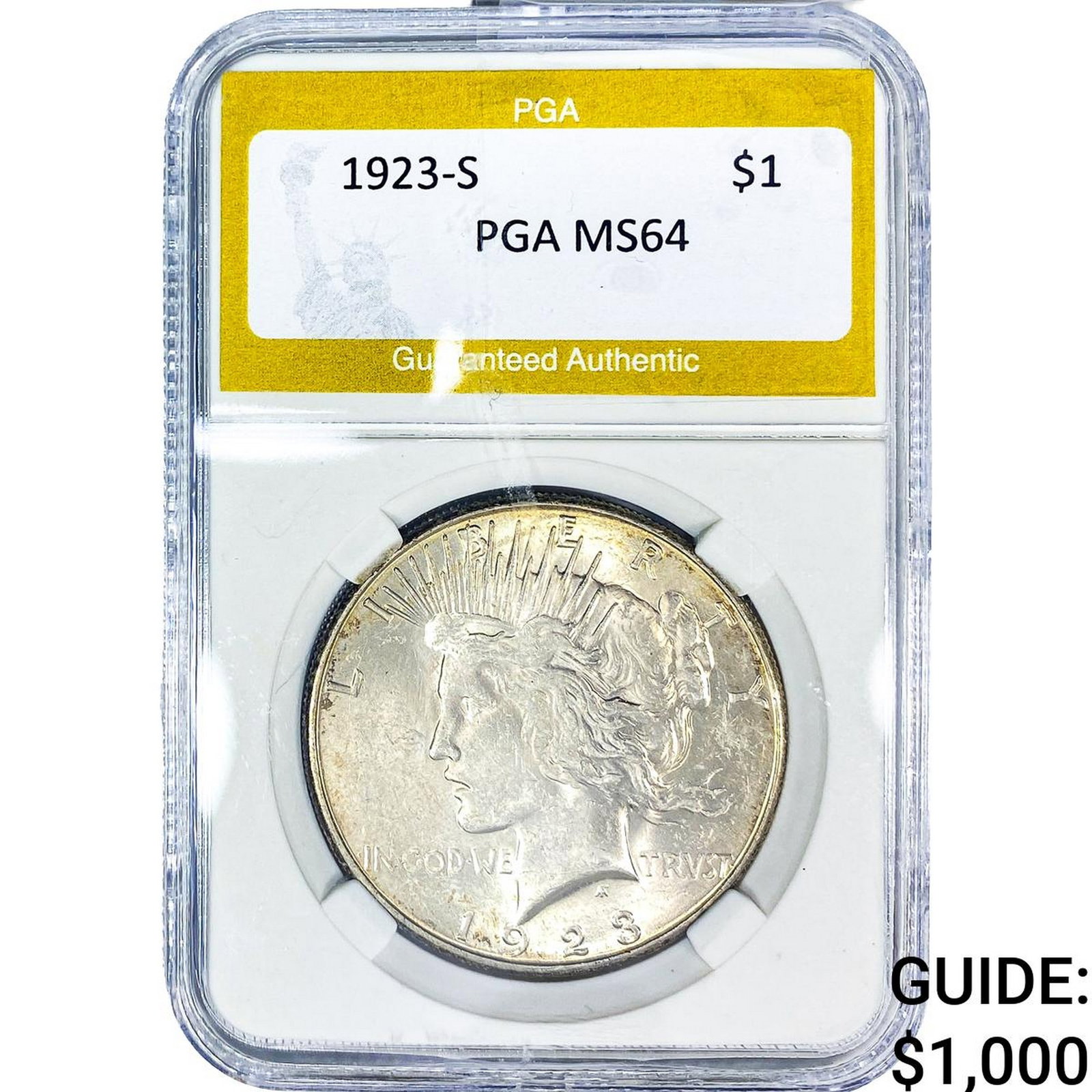 1923-S Silver Peace Dollar PGA MS64: 1923-S Silver Peace Dollar PGA MS64