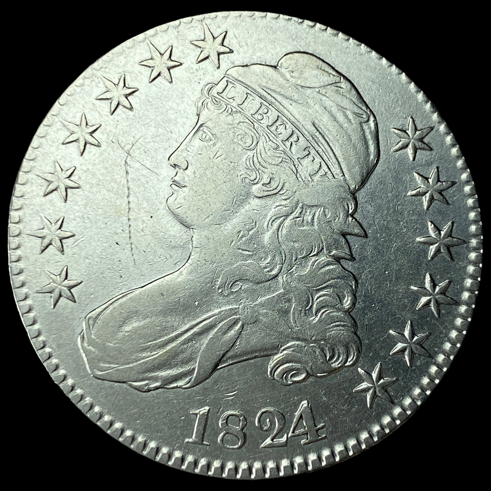 1824 Capped Bust Half Dollar CLOSELY UNCIRCULATED: 1824 Capped Bust Half Dollar CLOSELY UNCIRCULATED