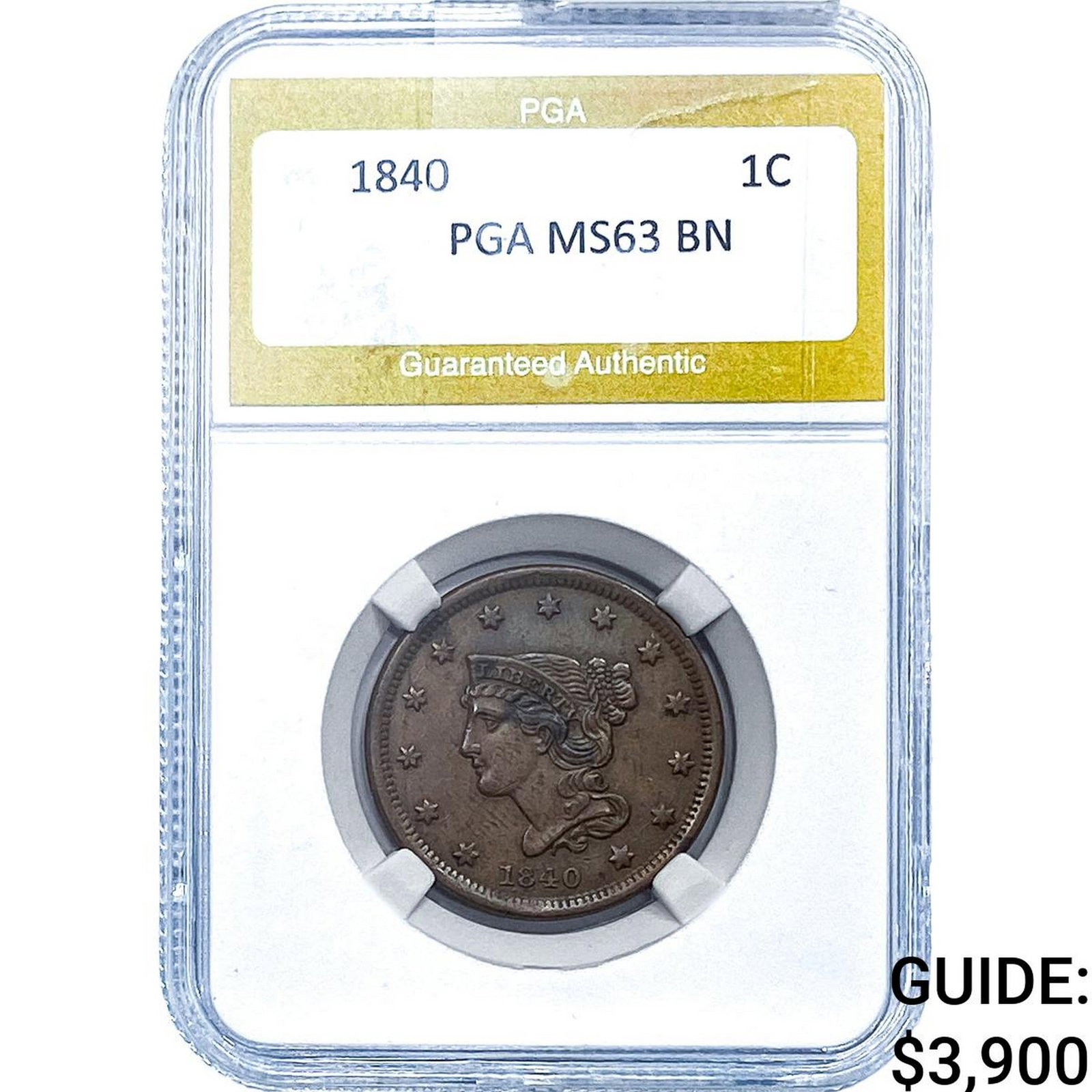 1840 Braided Hair Large Cent PGA MS63 BN: 1840 Braided Hair Large Cent PGA MS63 BN