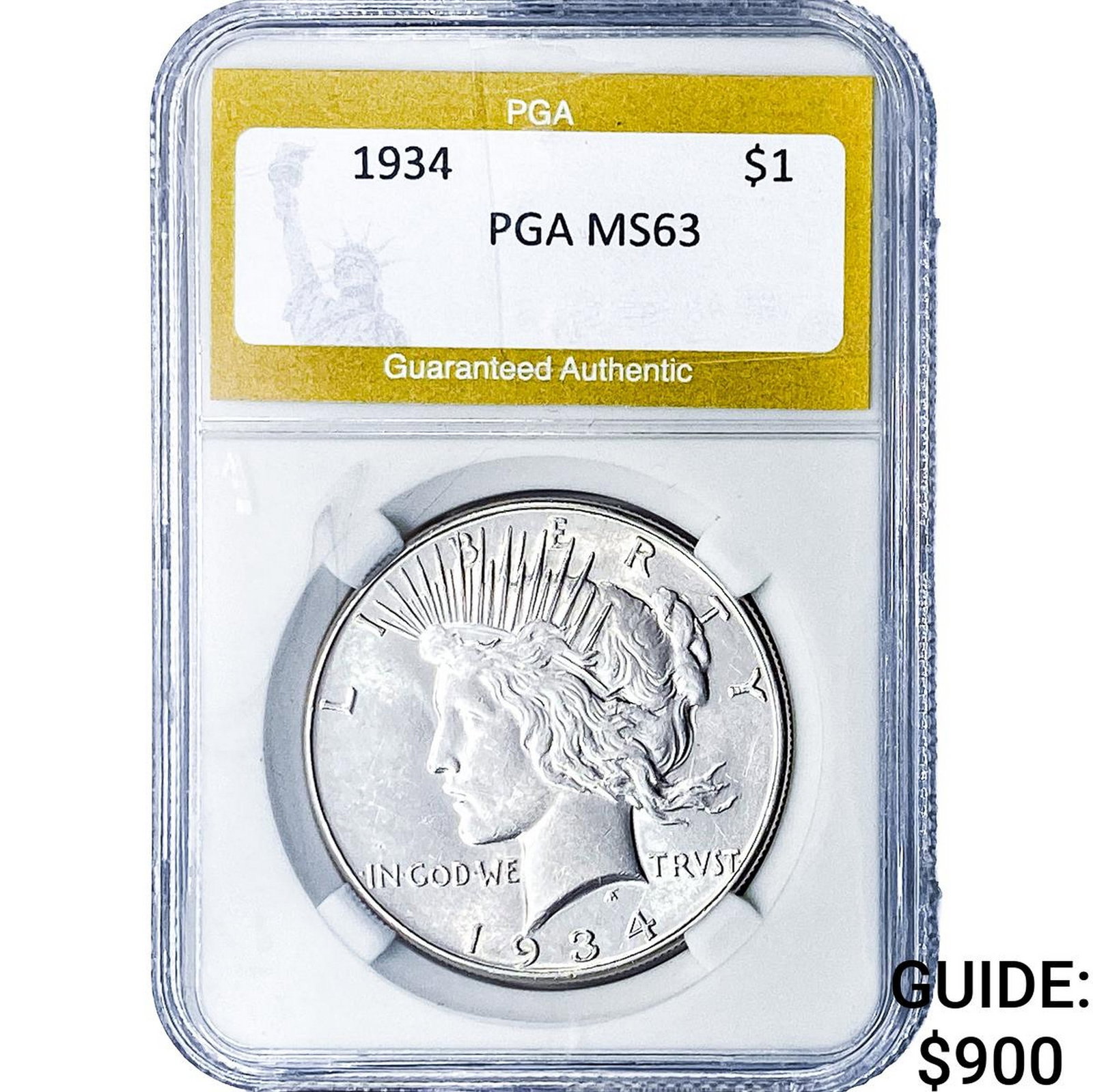 1934 Silver Peace Dollar PGA MS63: 1934 Silver Peace Dollar PGA MS63