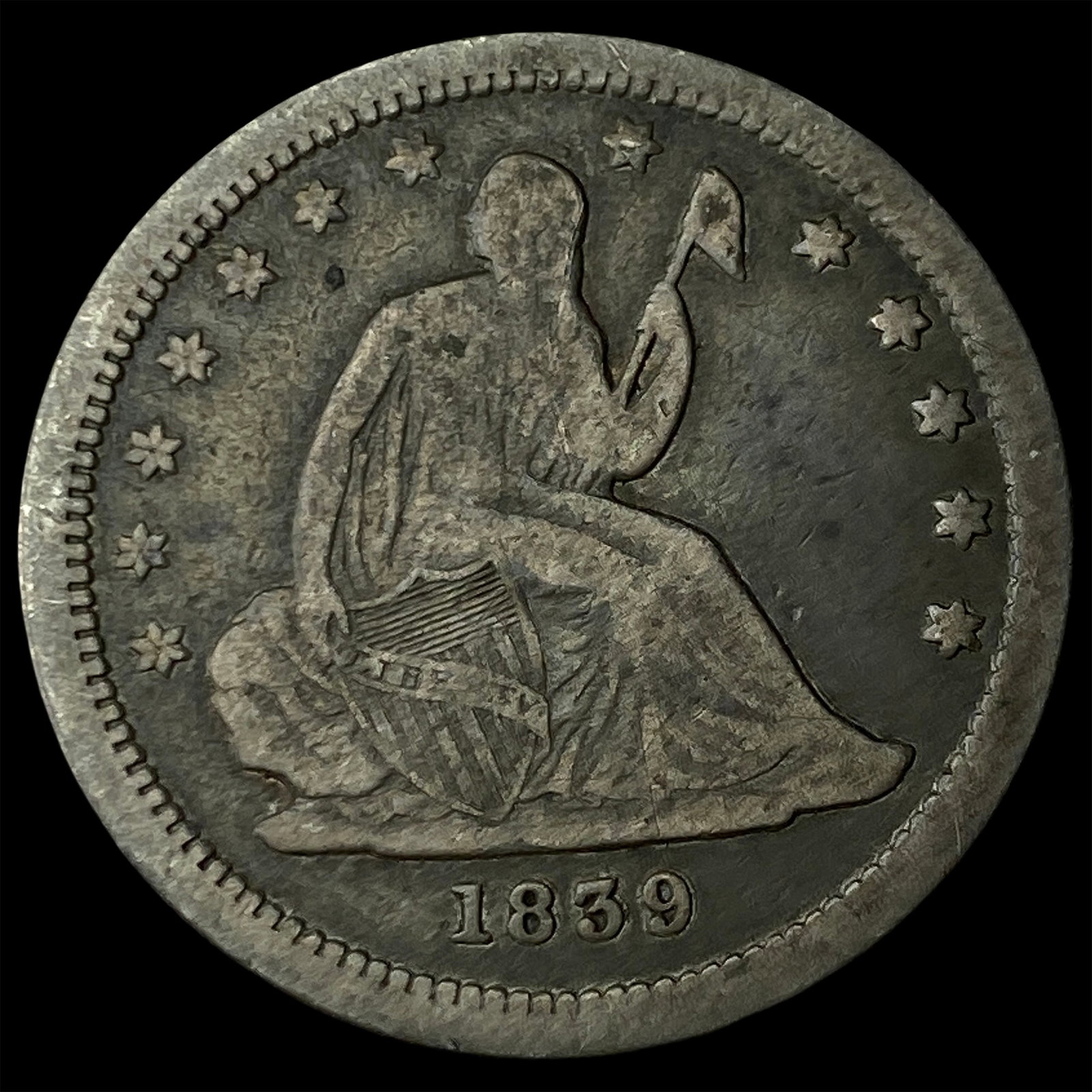 1839 Seated Liberty Quarter NEARLY UNCIRCULATED: 1839 Seated Liberty Quarter NEARLY UNCIRCULATED