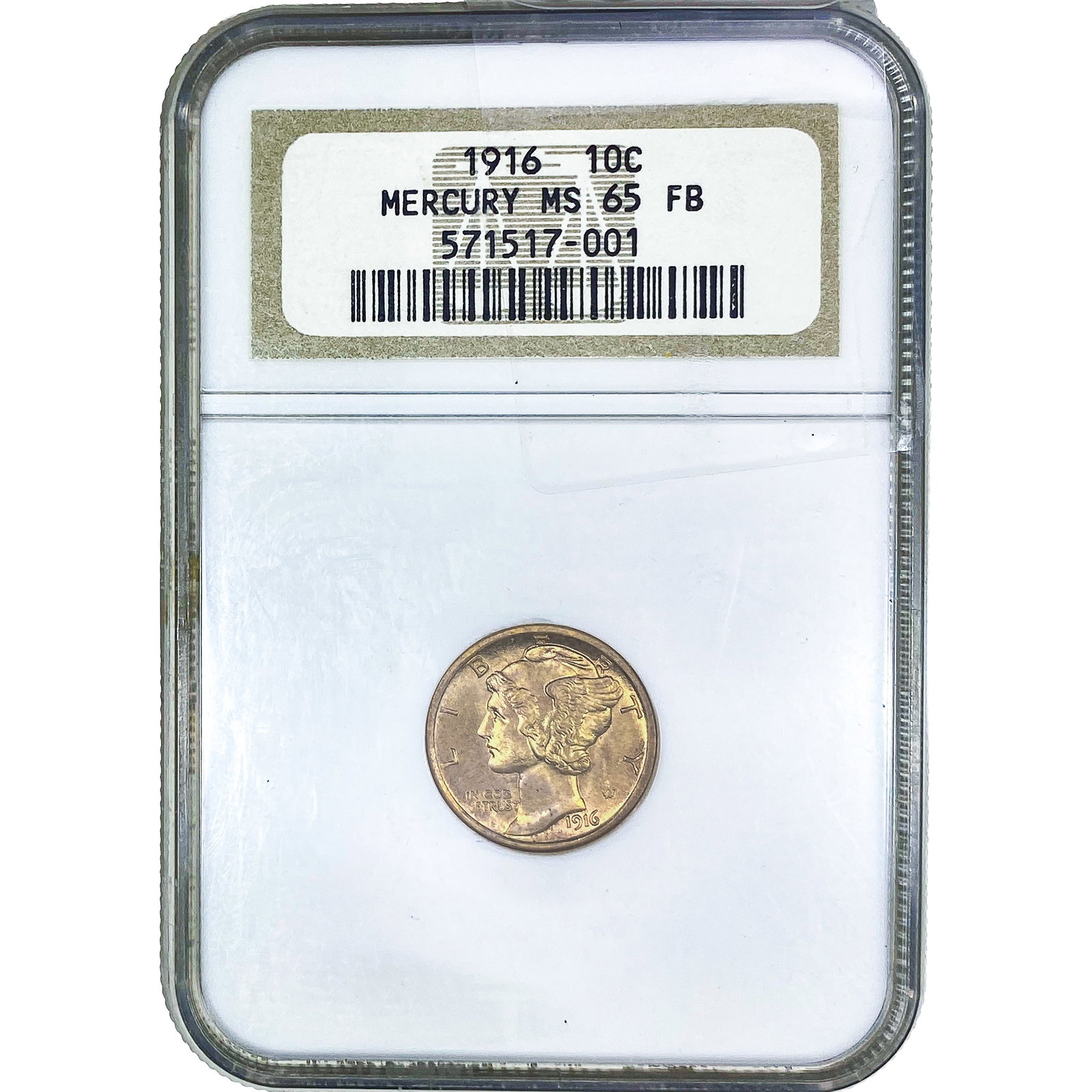 1916 Mercury Silver Dime NGC MS65 FB: 1916 Mercury Silver Dime NGC MS65 FB