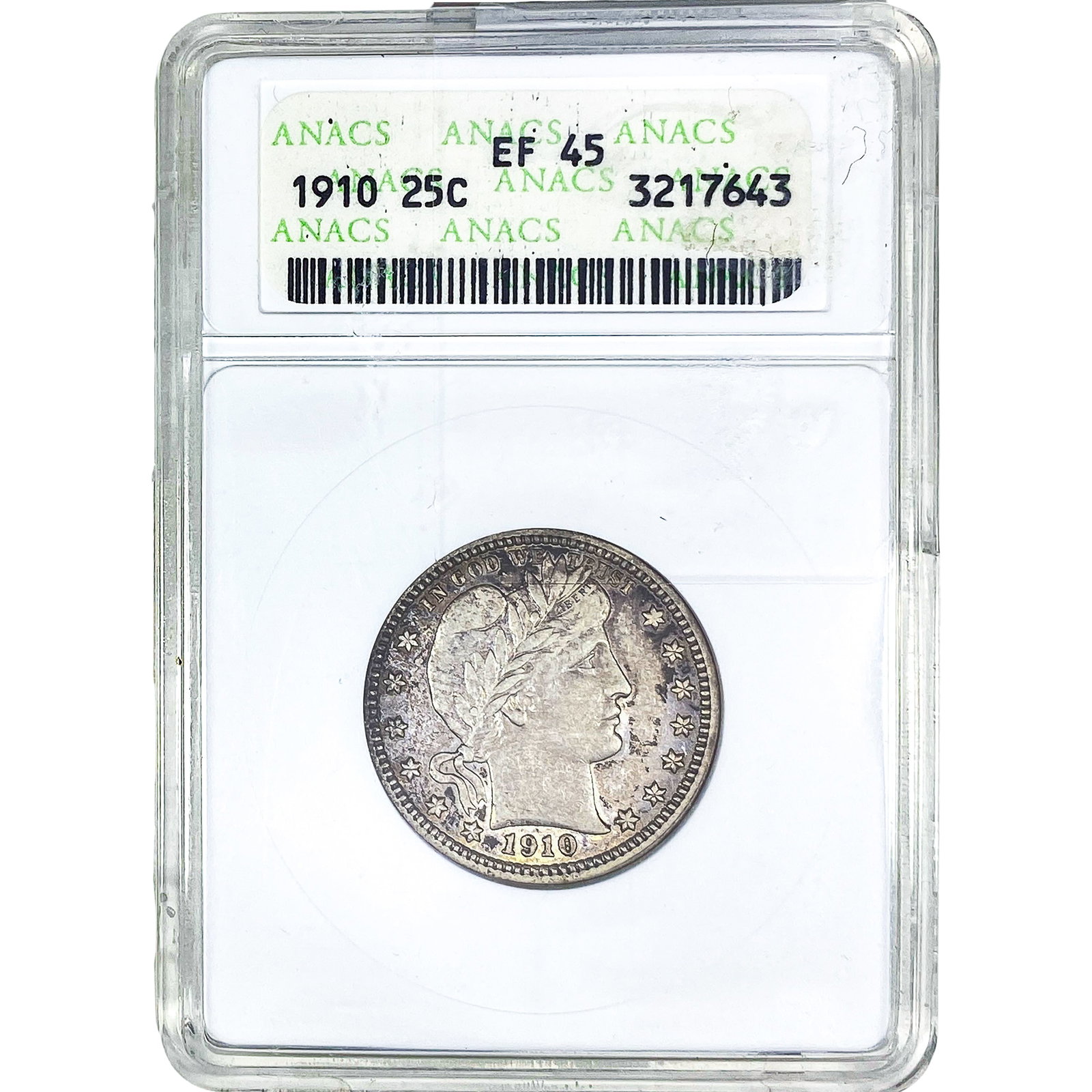 1910 Barber Quarter ANACS EF45: 1910 Barber Quarter ANACS EF45