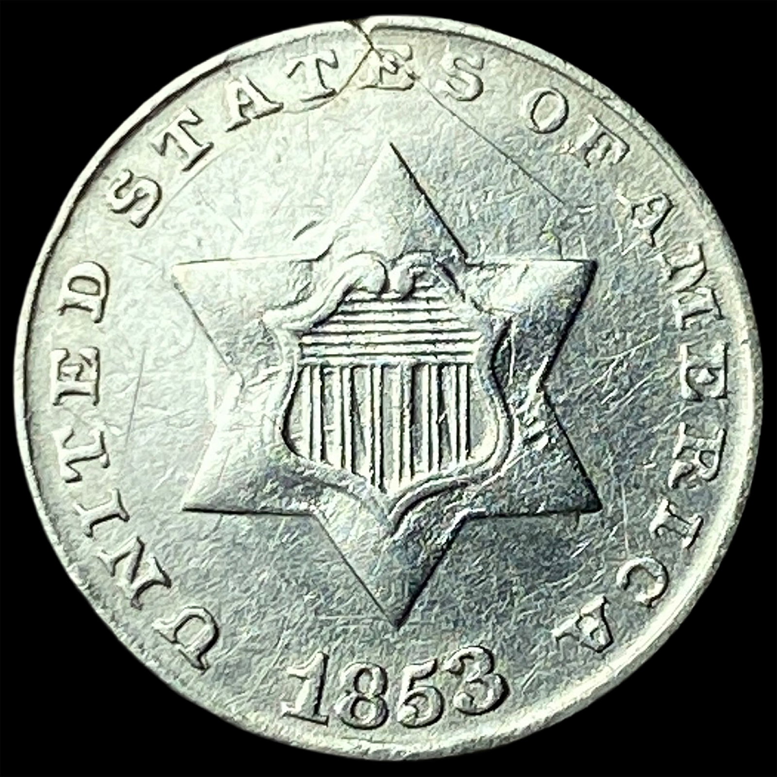 1853 Silver Three-Cent Piece CHOICE AU: 1853 Silver Three-Cent Piece CHOICE AU