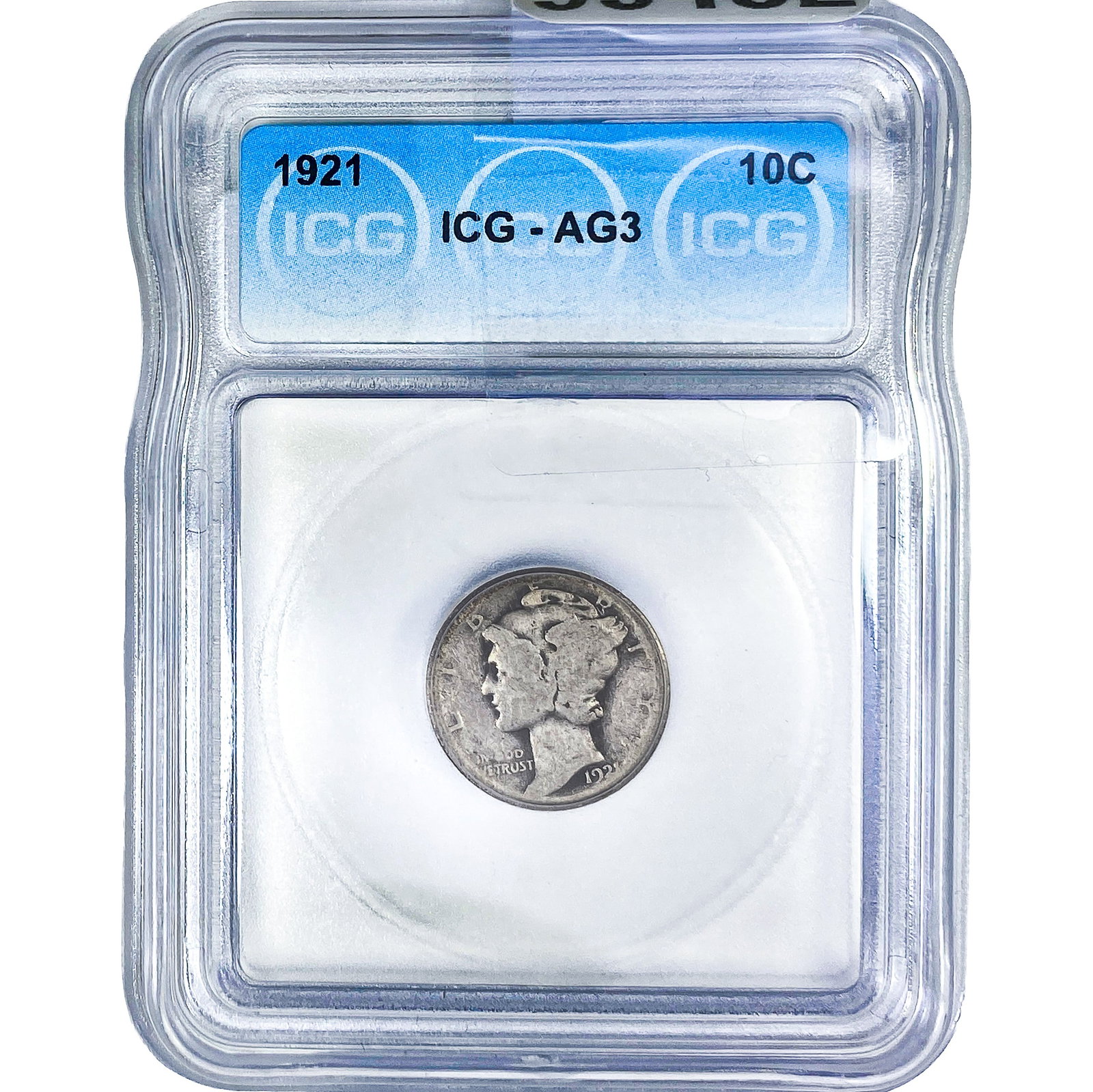 1921 Mercury Silver Dime ICG AG3: 1921 Mercury Silver Dime ICG AG3