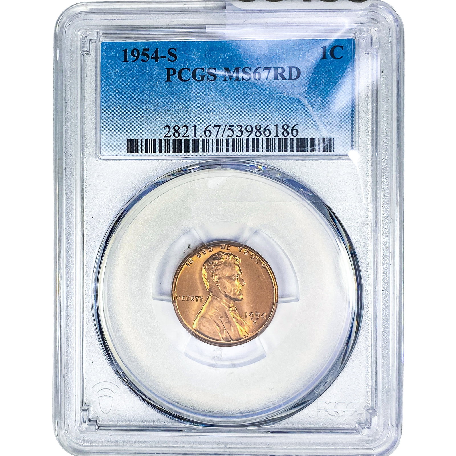 1954-S Wheat Cent PCGS MS67 RD: 1954-S Wheat Cent PCGS MS67 RD