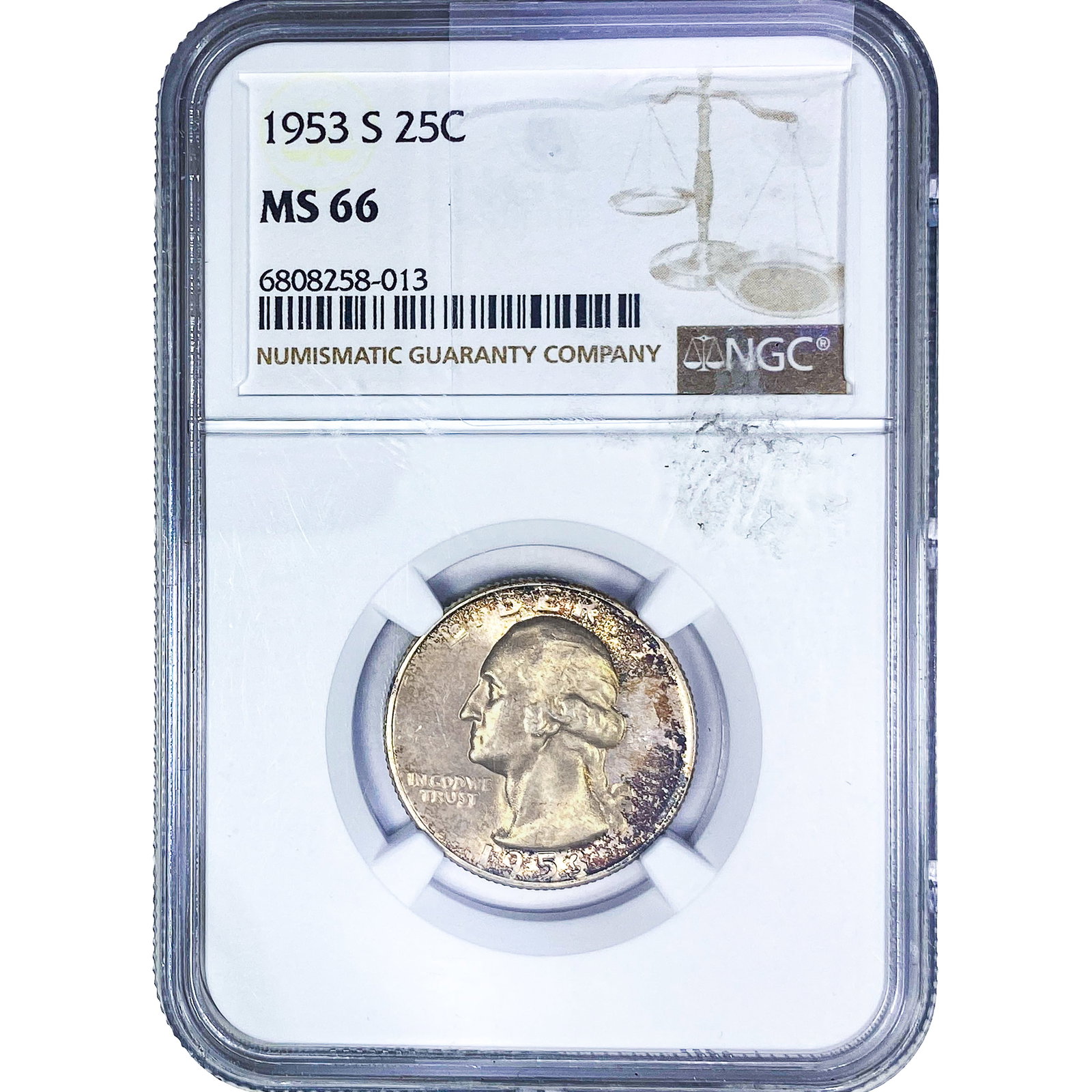 1953-S Washington Silver Quarter NGC MS66: 1953-S Washington Silver Quarter NGC MS66