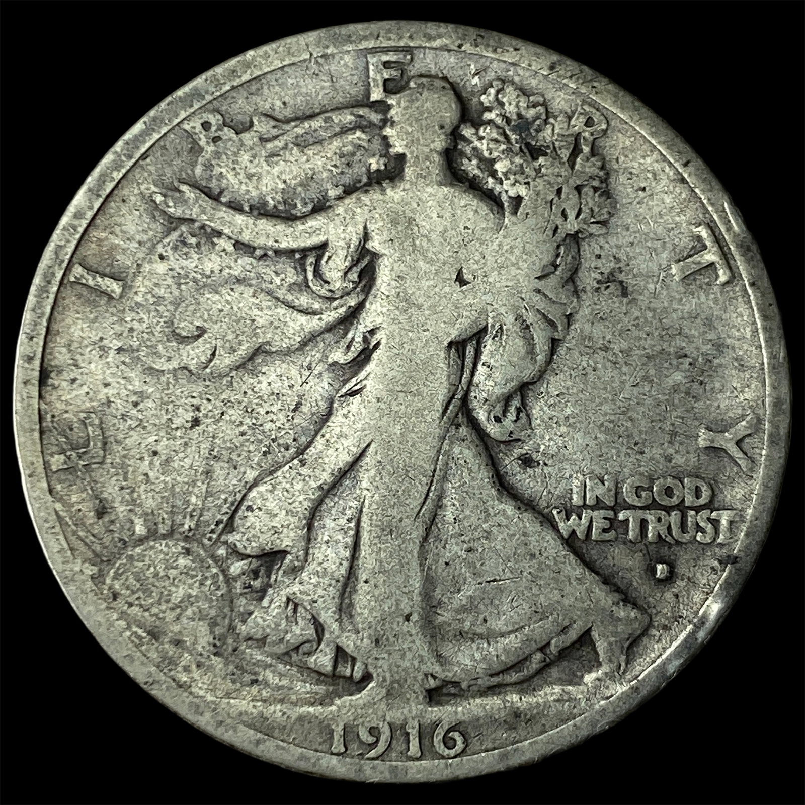 1916-D Silver Walking Liberty Half Dollar NICELY CIRCULATED: 1916-D Silver Walking Liberty Half Dollar NICELY CIRCULATED