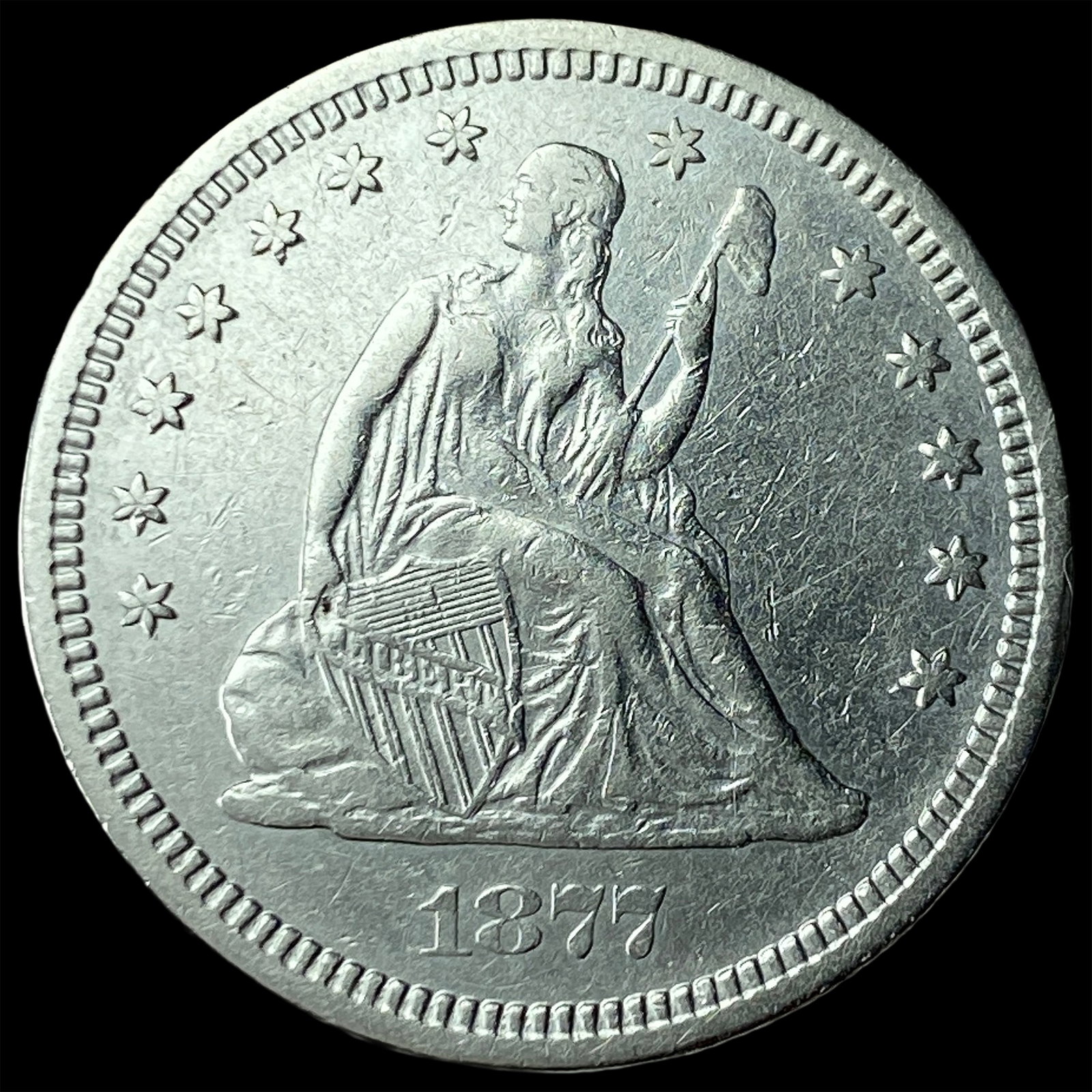 1877-S Silver Seated Liberty Quarter CLOSELY UNCIRCULATED: 1877-S Silver Seated Liberty Quarter CLOSELY UNCIRCULATED