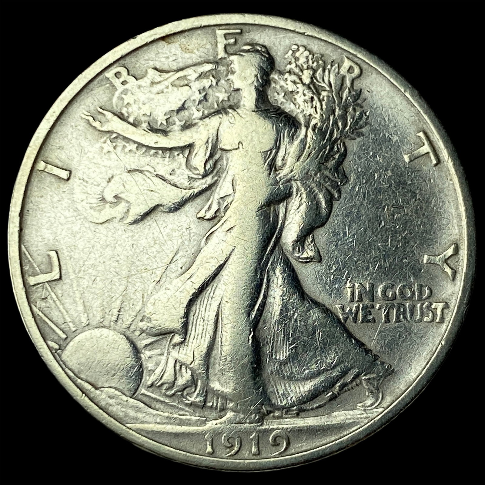 1919-S Silver Walking Liberty Half Dollar NEARLY UNCIRCULATED: 1919-S Silver Walking Liberty Half Dollar NEARLY UNCIRCULATED