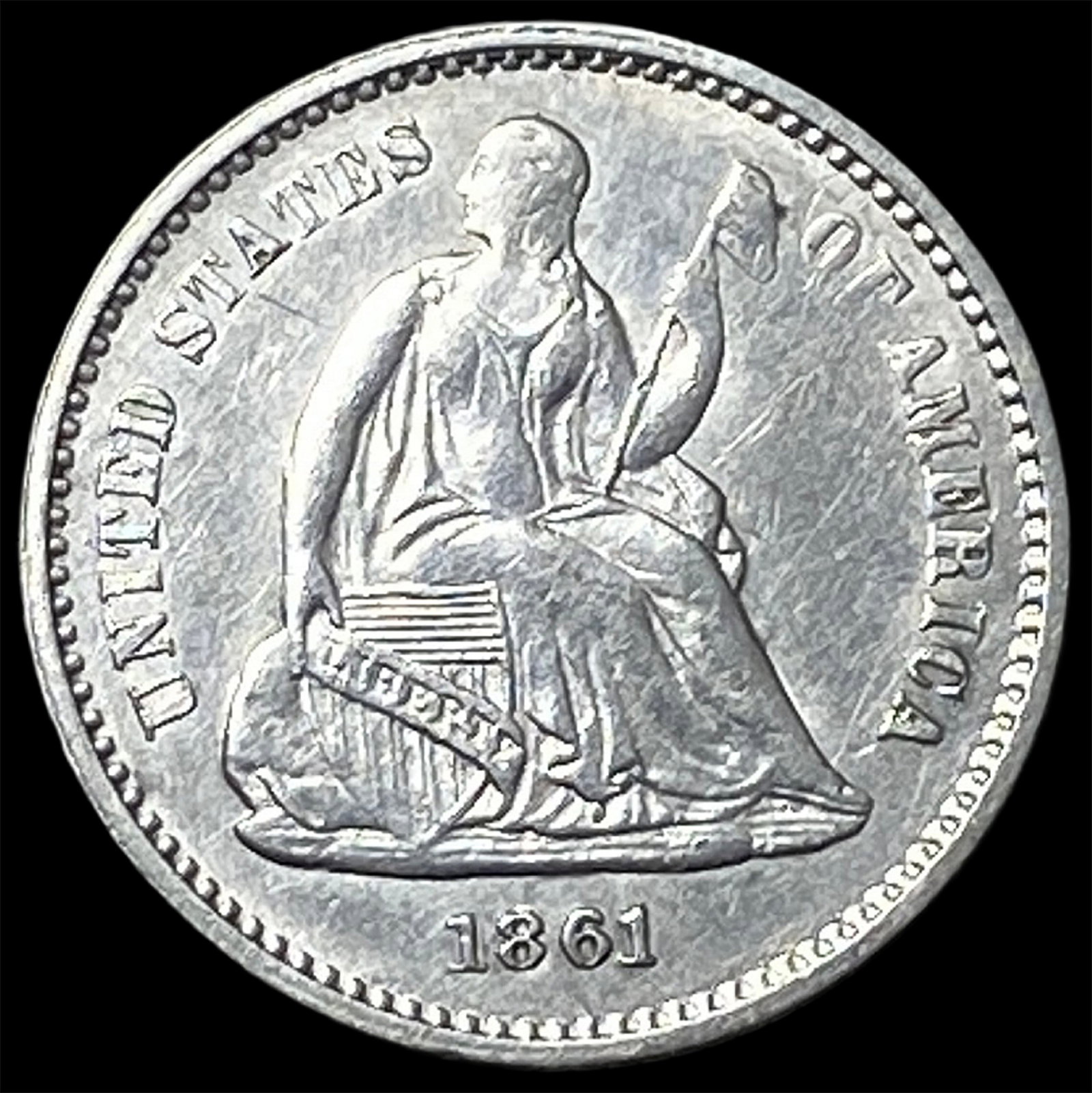 1861 Silver Seated Liberty Half Dime CLOSELY UNCIRCULATED (1 of 2)