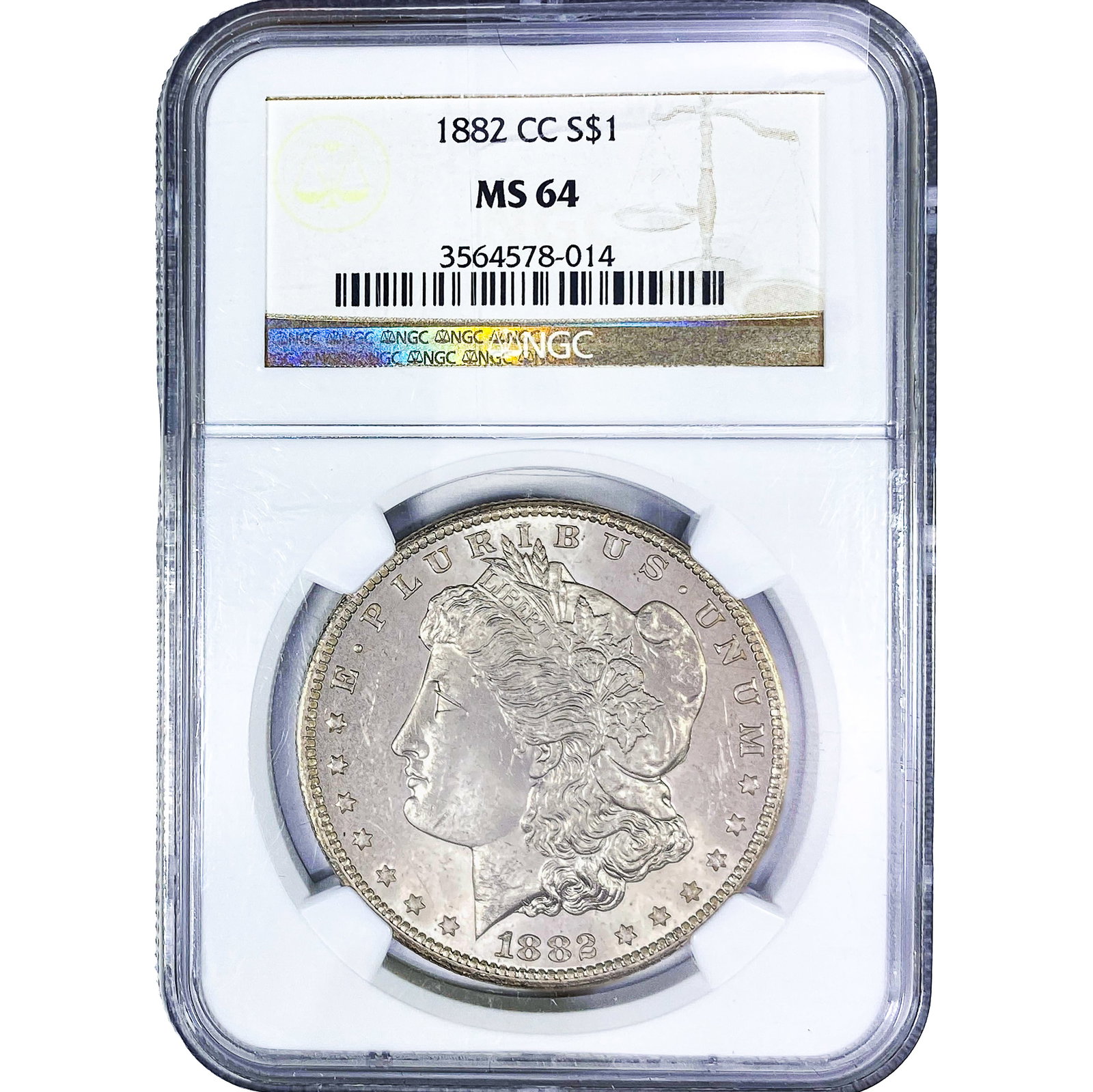 1882-CC Morgan Silver Dollar NGC MS64: 1882-CC Morgan Silver Dollar NGC MS64