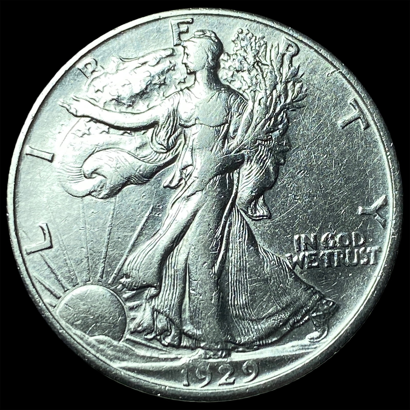 1929-D Silver Walking Liberty Half Dollar CLOSELY UNCIRCULATED: 1929-D Silver Walking Liberty Half Dollar CLOSELY UNCIRCULATED