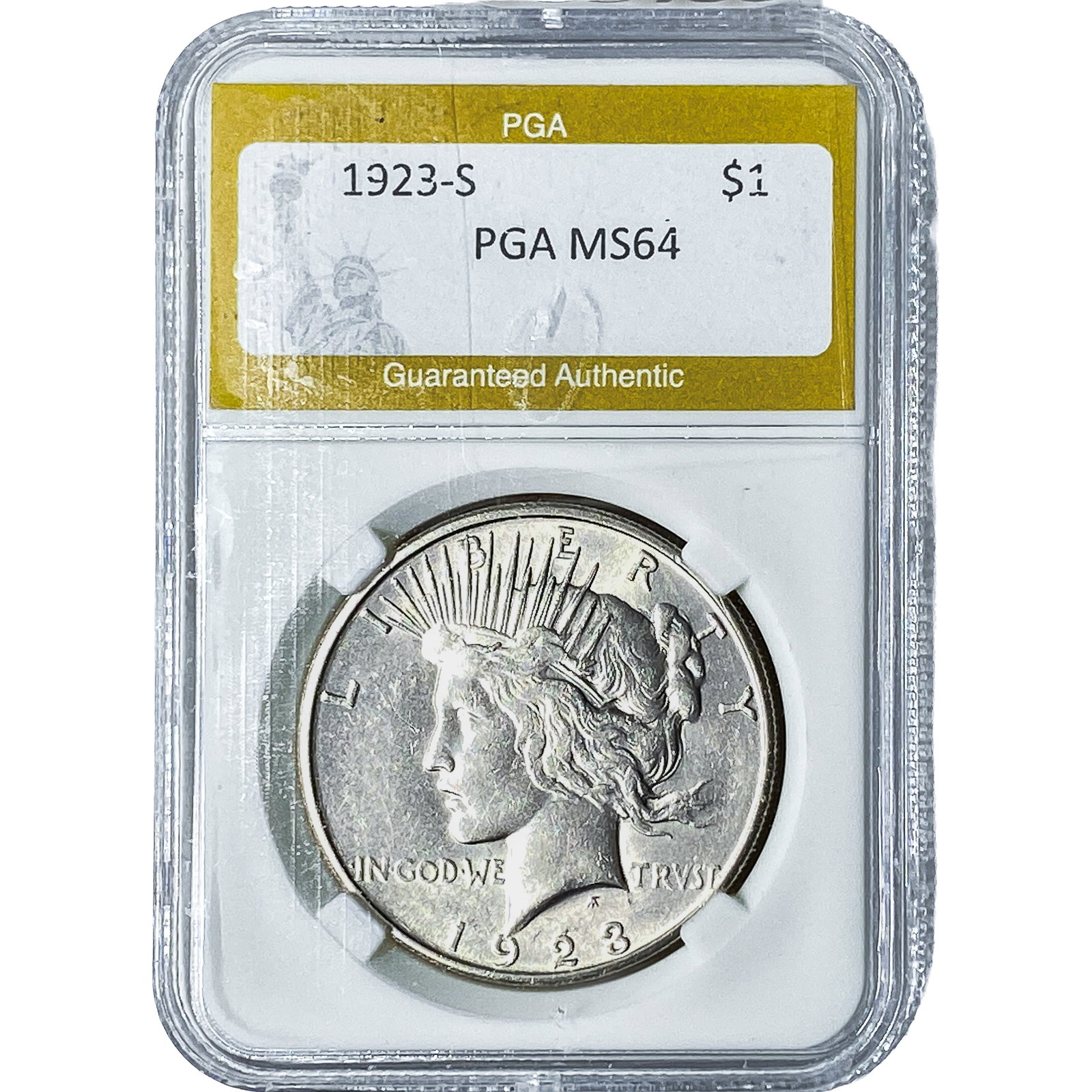 1923-S Silver Peace Dollar PGA MS64: 1923-S Silver Peace Dollar PGA MS64
