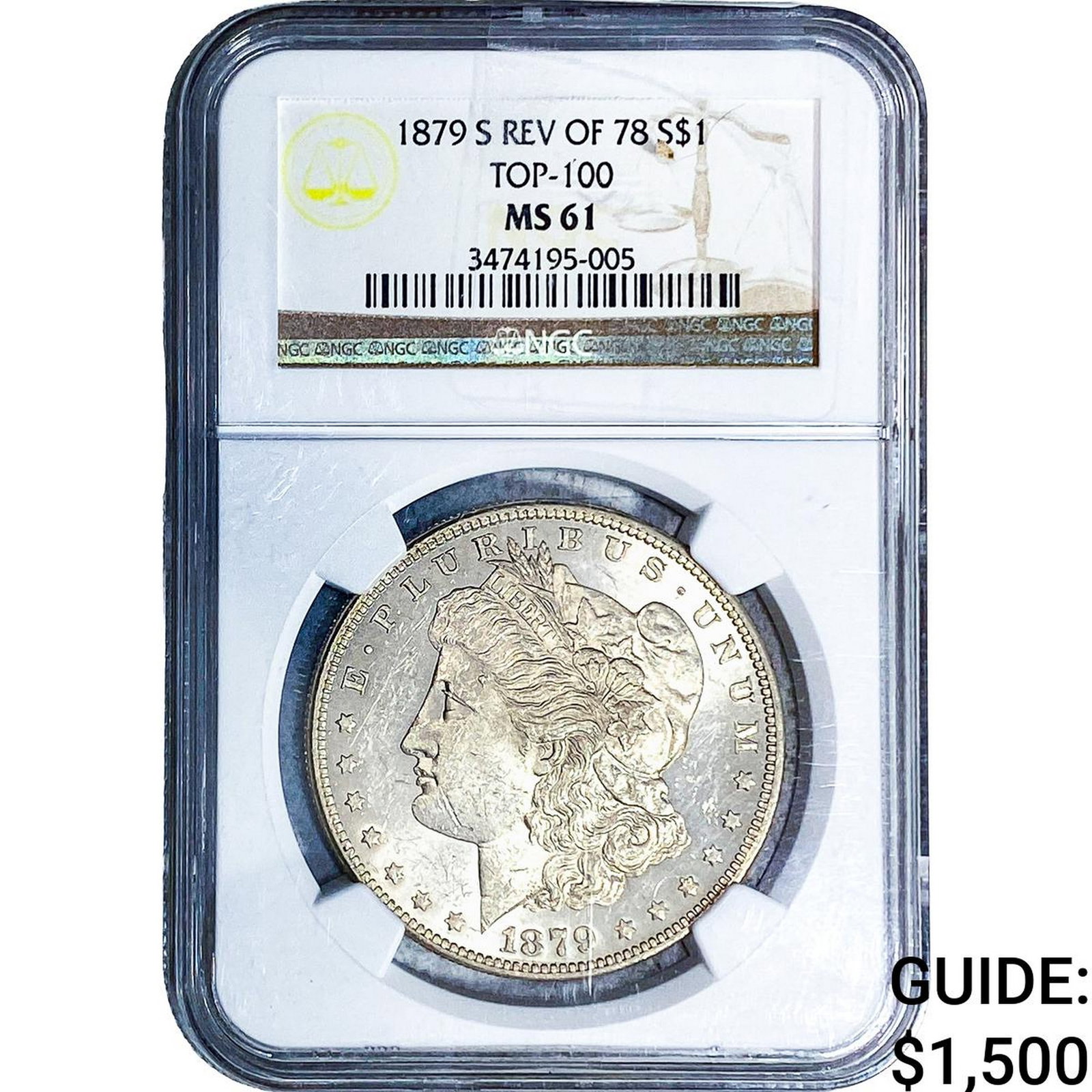 1879-S Rev. 78 Morgan Silver Dollar NGC MS61 Top 100: 1879-S Rev. 78 Morgan Silver Dollar NGC MS61 Top 100