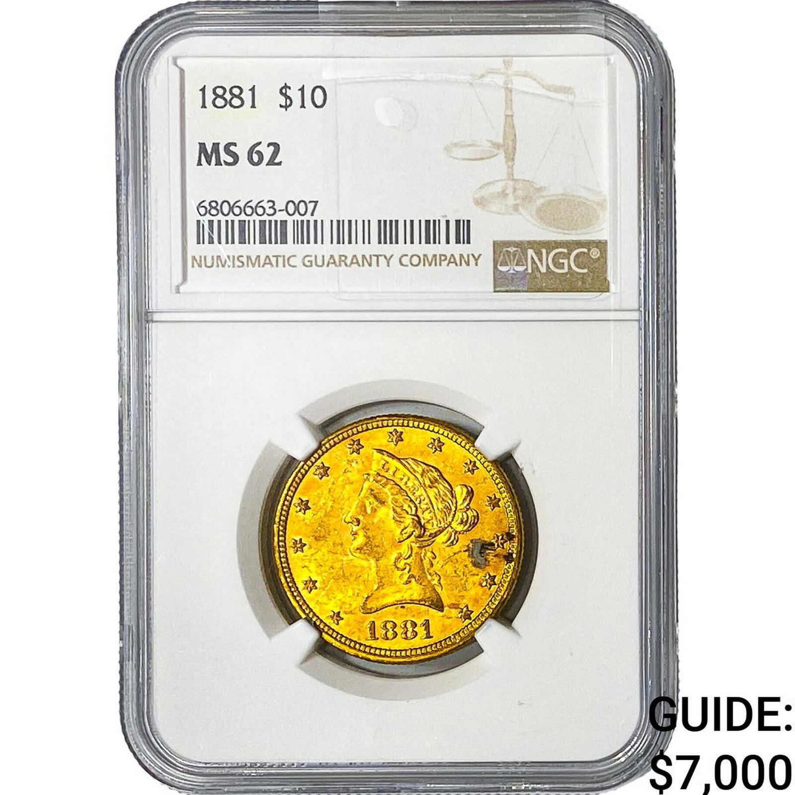 1881 $10 Gold Eagle NGC MS62: 1881 $10 Gold Eagle NGC MS62