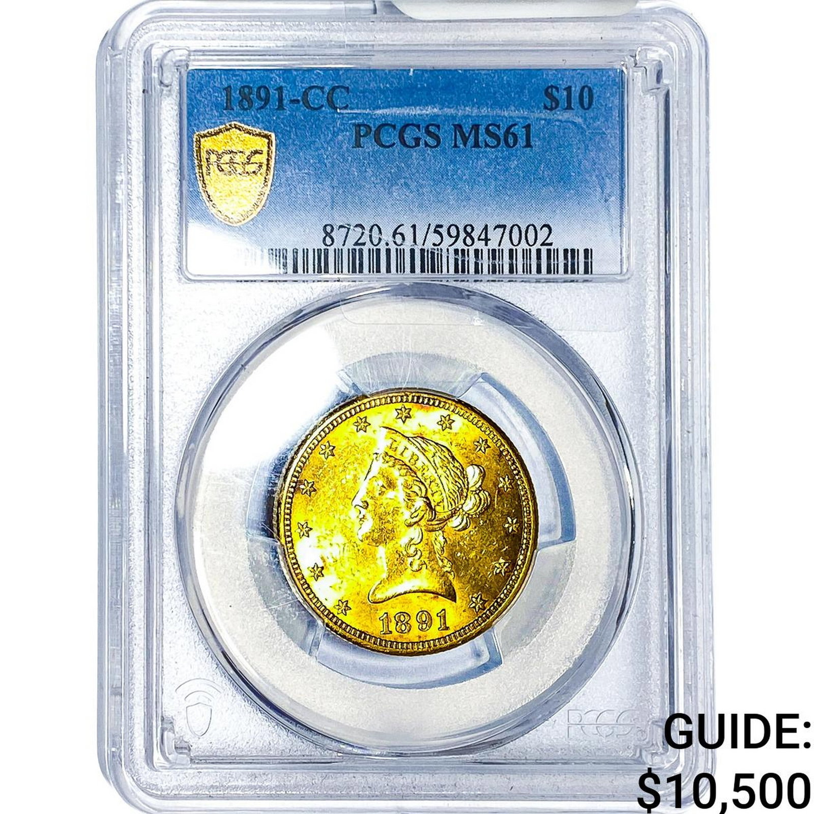 1891-CC $10 Gold Eagle PCGS MS61: 1891-CC $10 Gold Eagle PCGS MS61