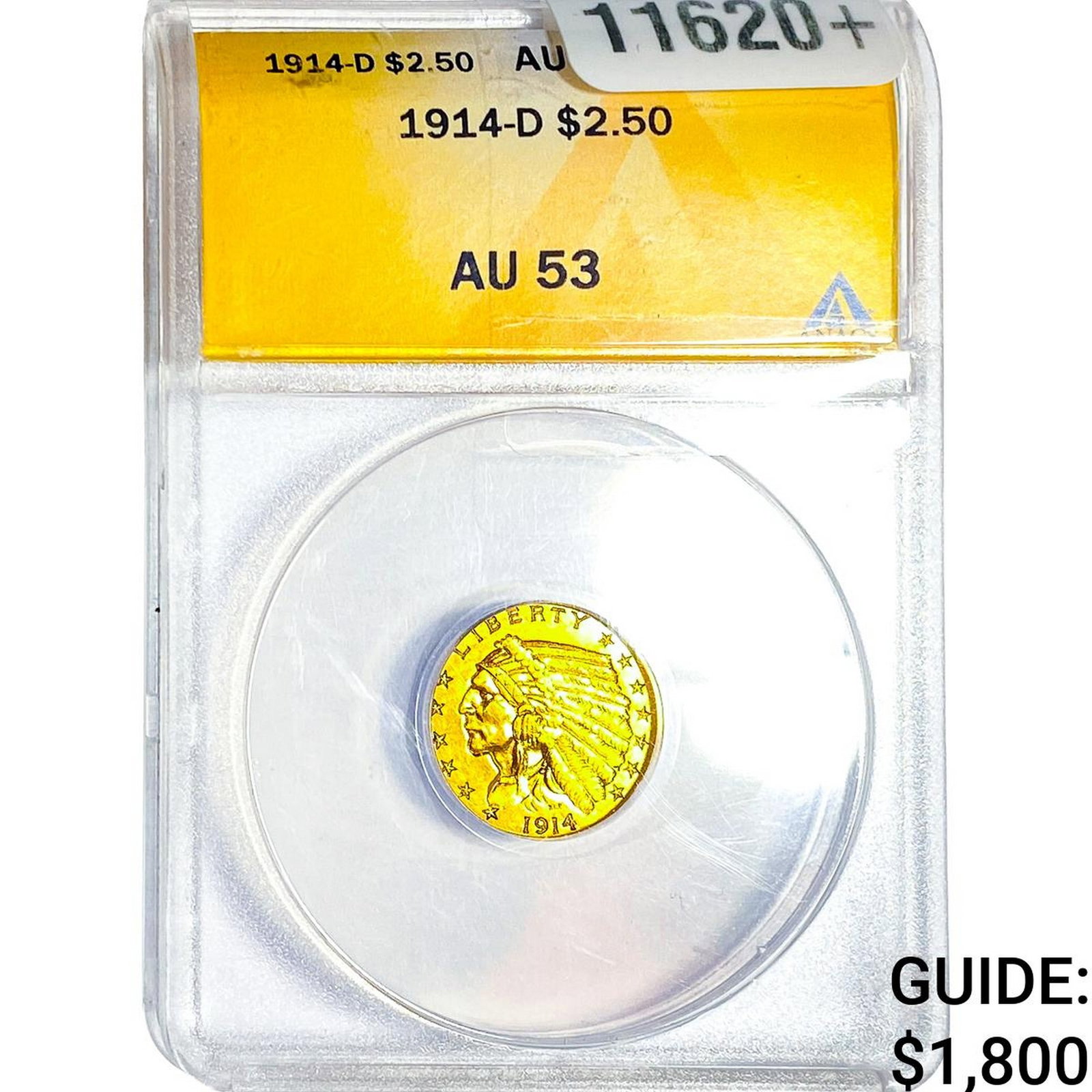1914-D $2.50 Gold Quarter Eagle ANACS AU53: 1914-D $2.50 Gold Quarter Eagle ANACS AU53