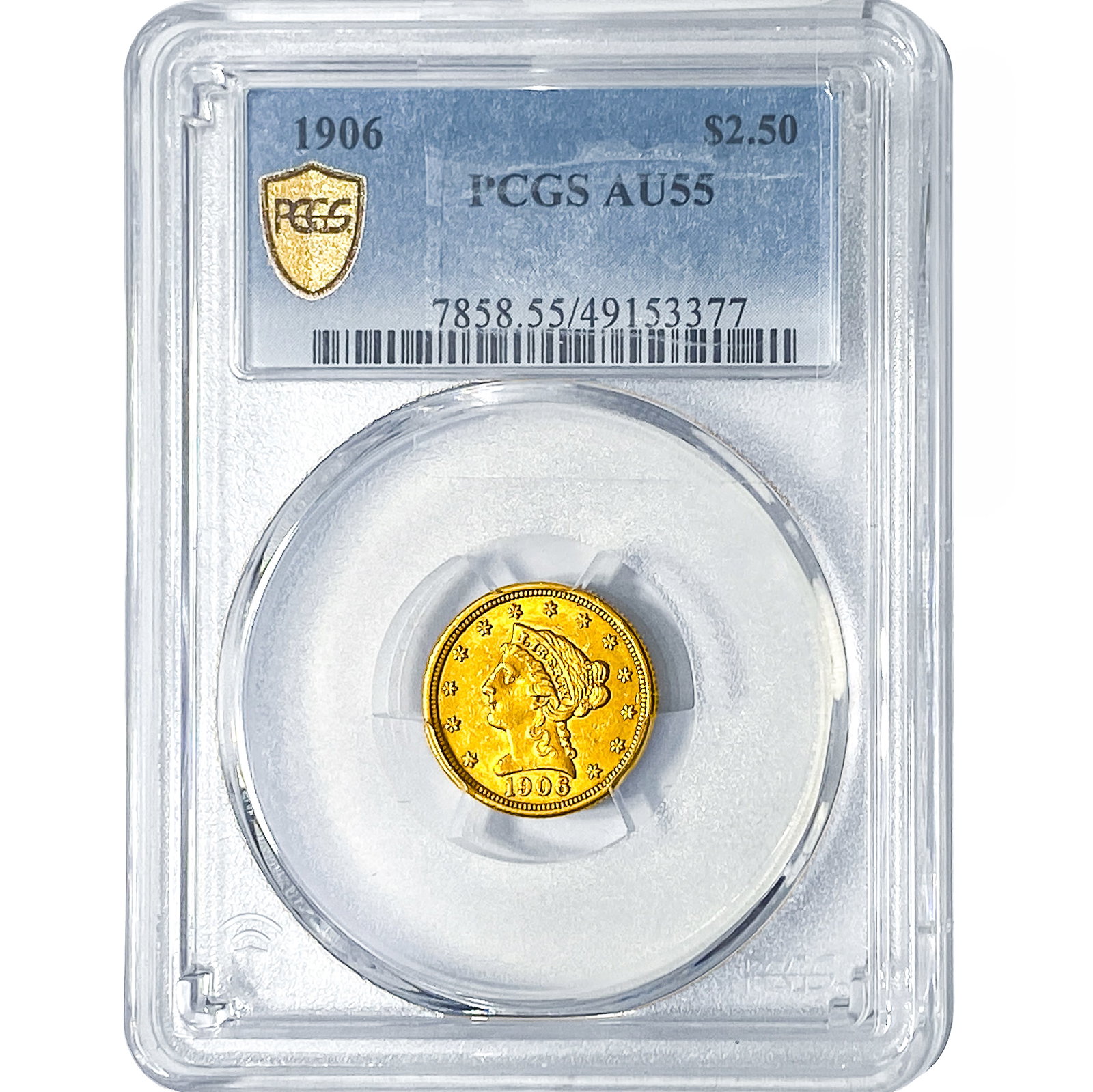 1906 $2.50 Gold Quarter Eagle PCGS AU55: 1906 $2.50 Gold Quarter Eagle PCGS AU55