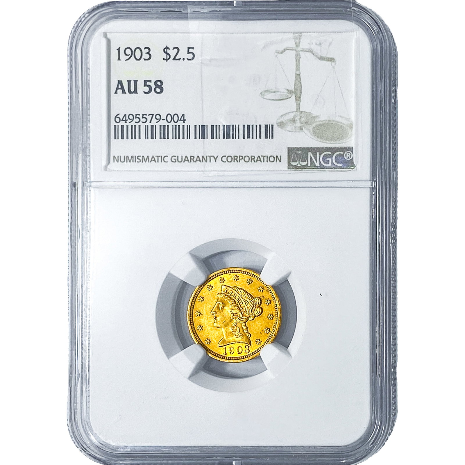 1903 $2.50 Gold Quarter Eagle NGC AU58: 1903 $2.50 Gold Quarter Eagle NGC AU58