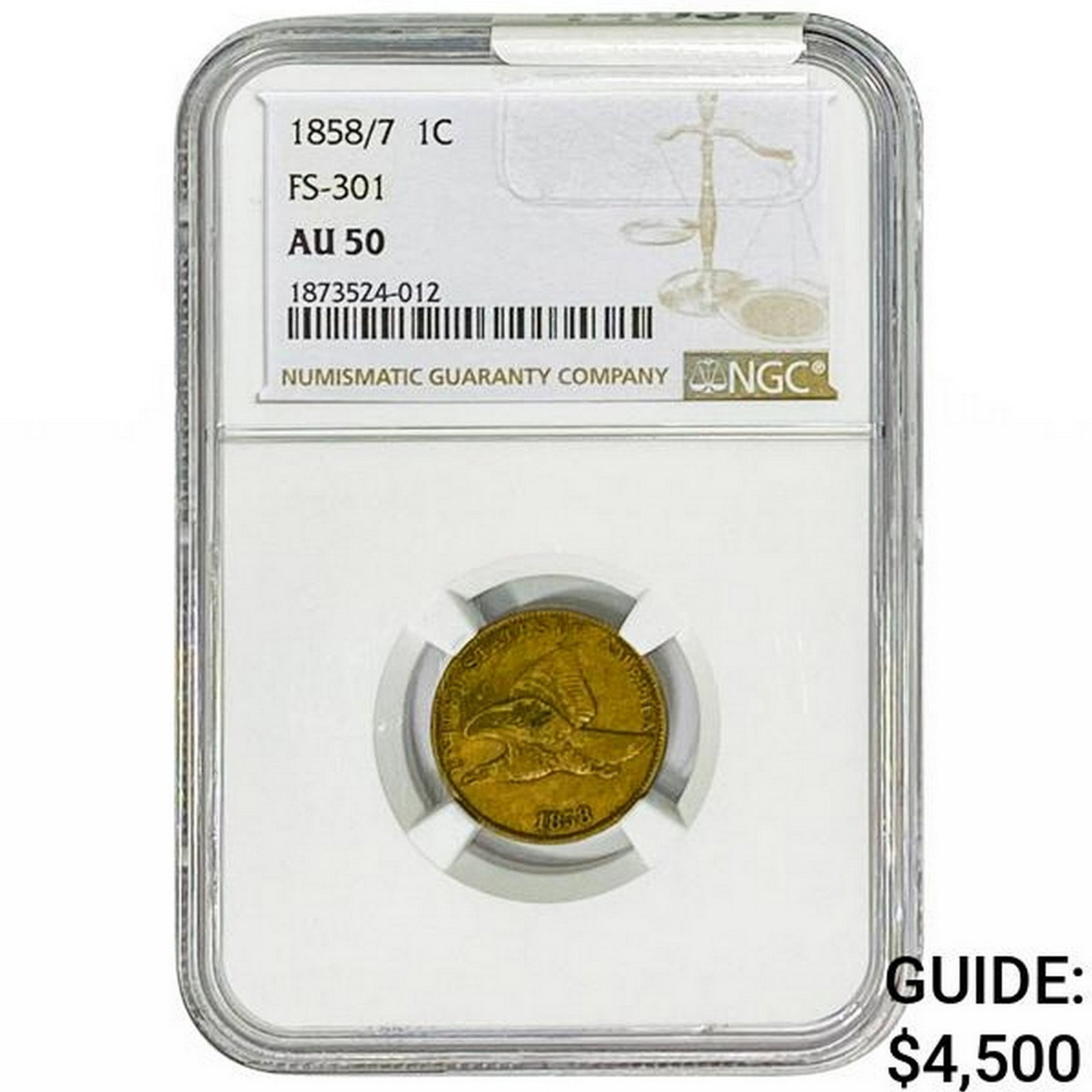 1858/ 7 Flying Eagle Cent NGC AU50 FS-301: 1858/ 7 Flying Eagle Cent NGC AU50 FS-301