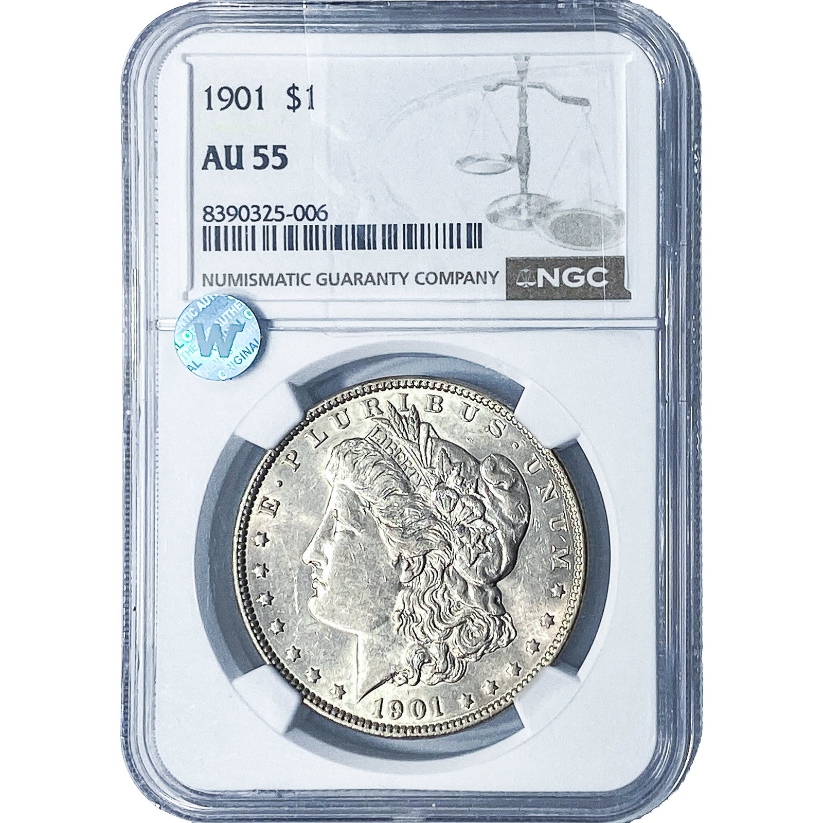 1901 Morgan Silver Dollar NGC AU55: 1901 Morgan Silver Dollar NGC AU55