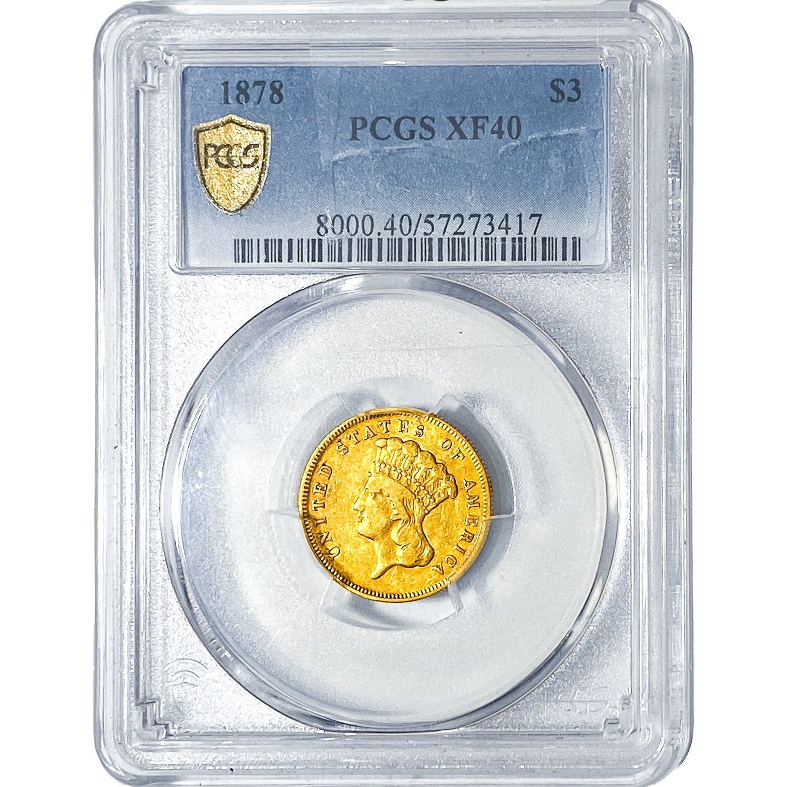1878 $3 Gold Piece PCGS XF40: 1878 $3 Gold Piece PCGS XF40