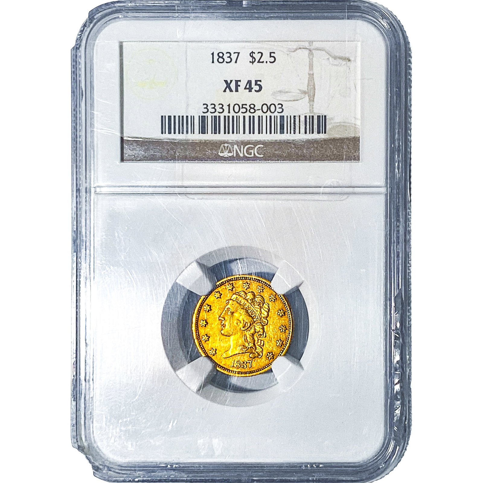 1837 $2.50 Gold Quarter Eagle NGC XF45: 1837 $2.50 Gold Quarter Eagle NGC XF45