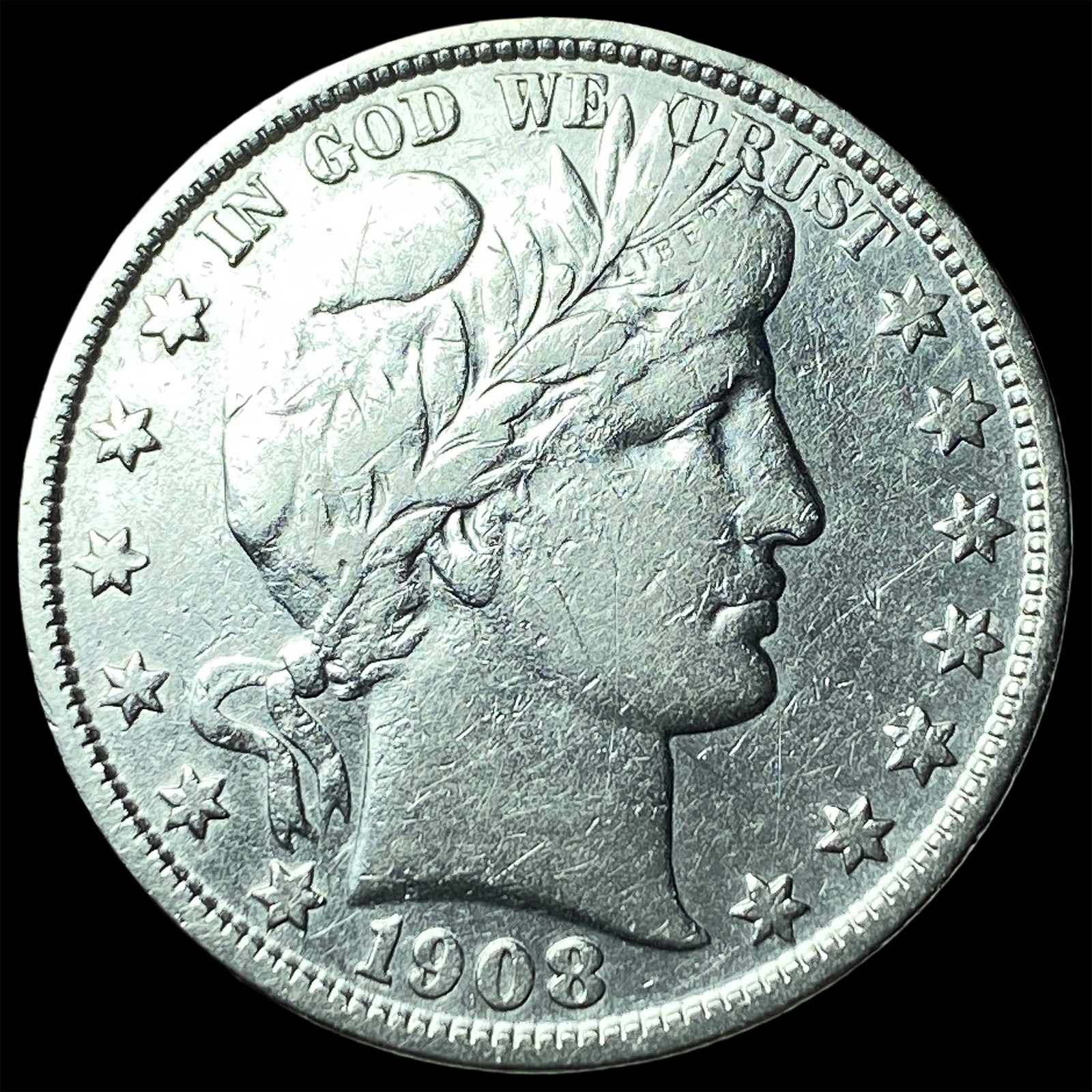 1908-S Silver Barber Half Dollar LIGHTLY CIRCULATED: 1908-S Silver Barber Half Dollar LIGHTLY CIRCULATED