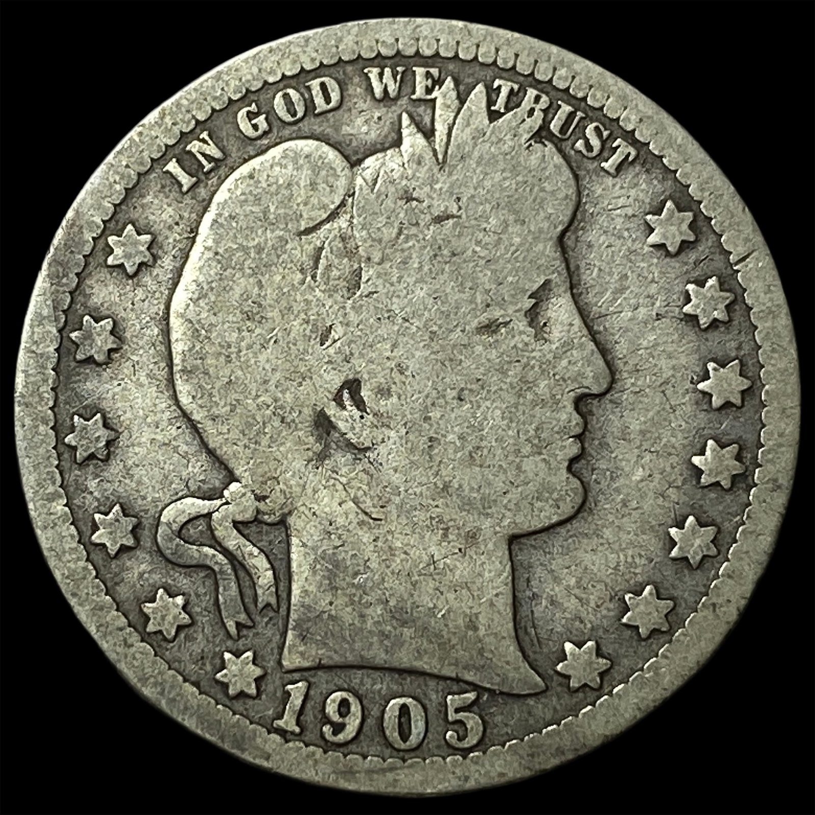 1905-O Barber Silver Quarter NEARLY UNCIRCULATED: 1905-O Barber Silver Quarter NEARLY UNCIRCULATED