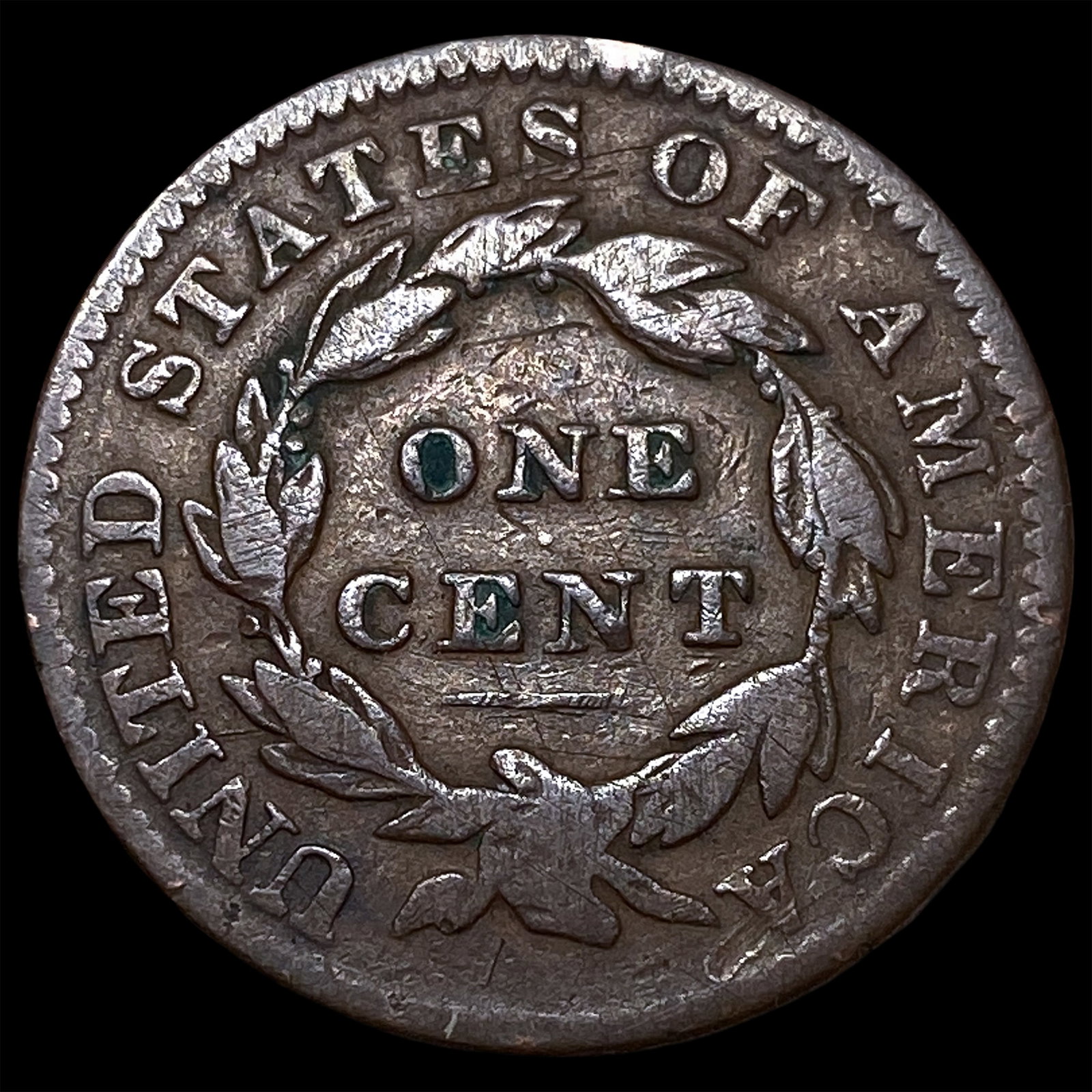 1833 Coronet Head Large Cent ABOUT UNCIRCULATED - 2