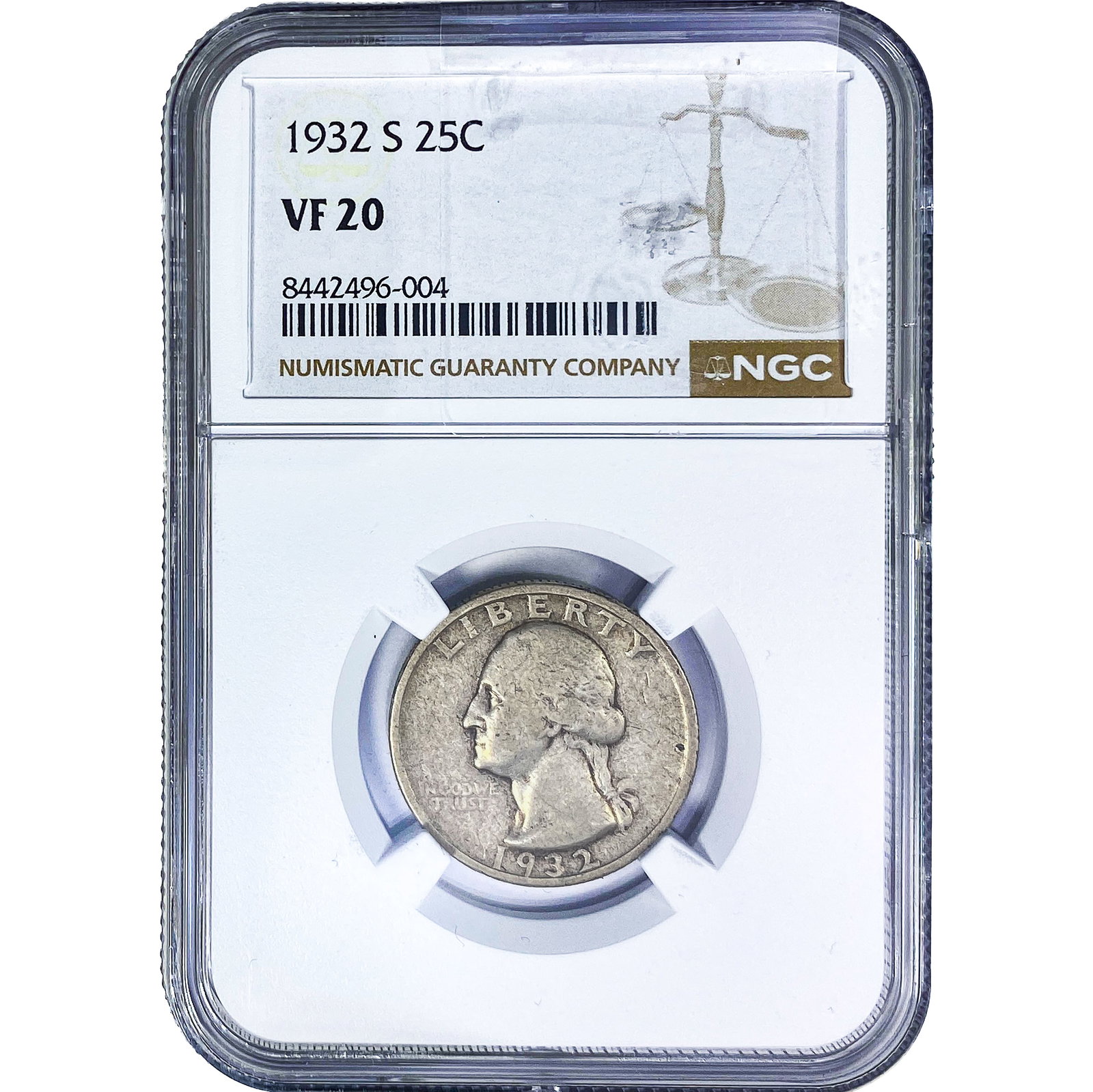 1932-S Washington Silver Quarter NGC VF20: 1932-S Washington Silver Quarter NGC VF20